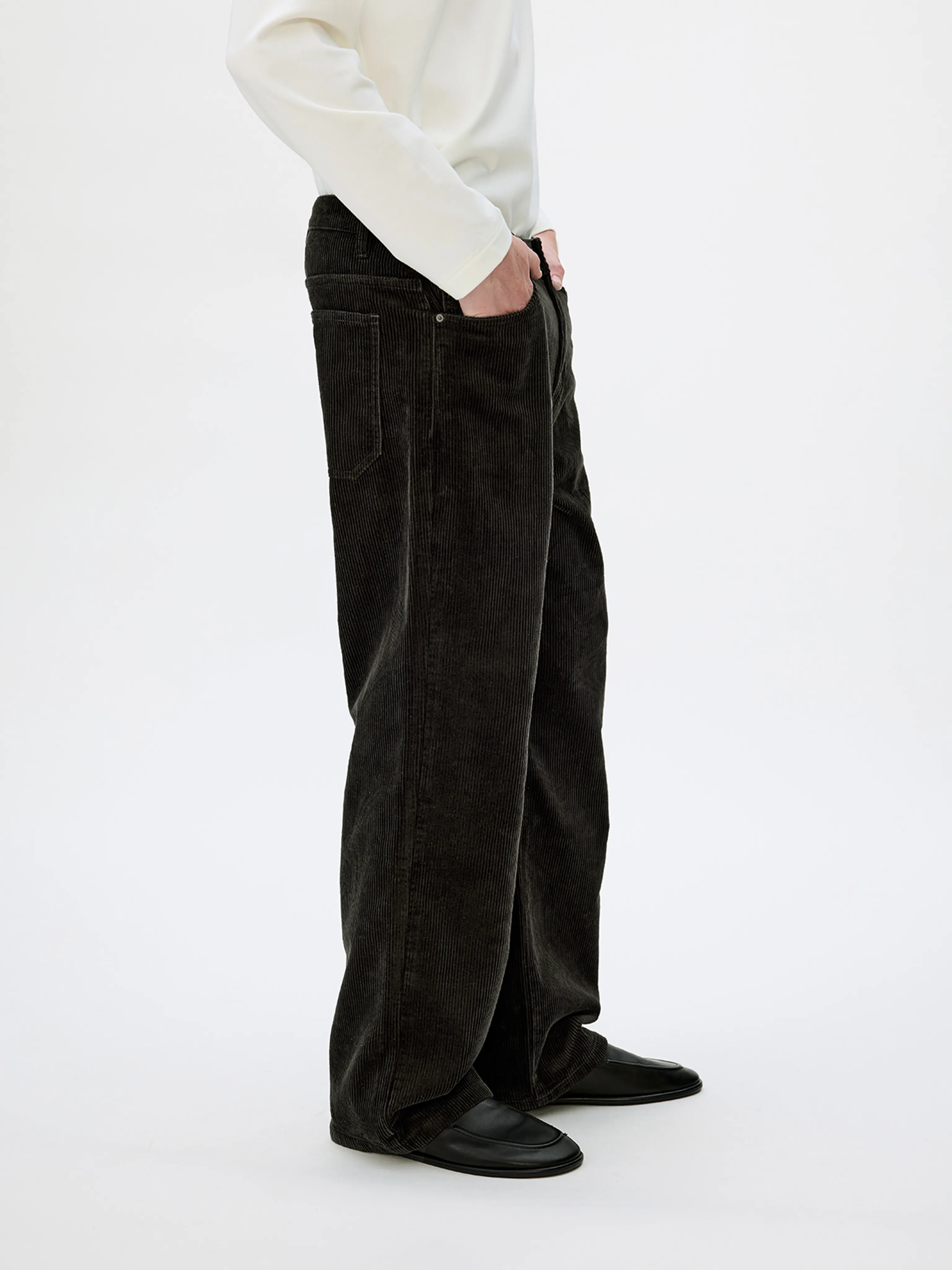 Washed 8-Wale Corduroy Straight Trousers - Image 6