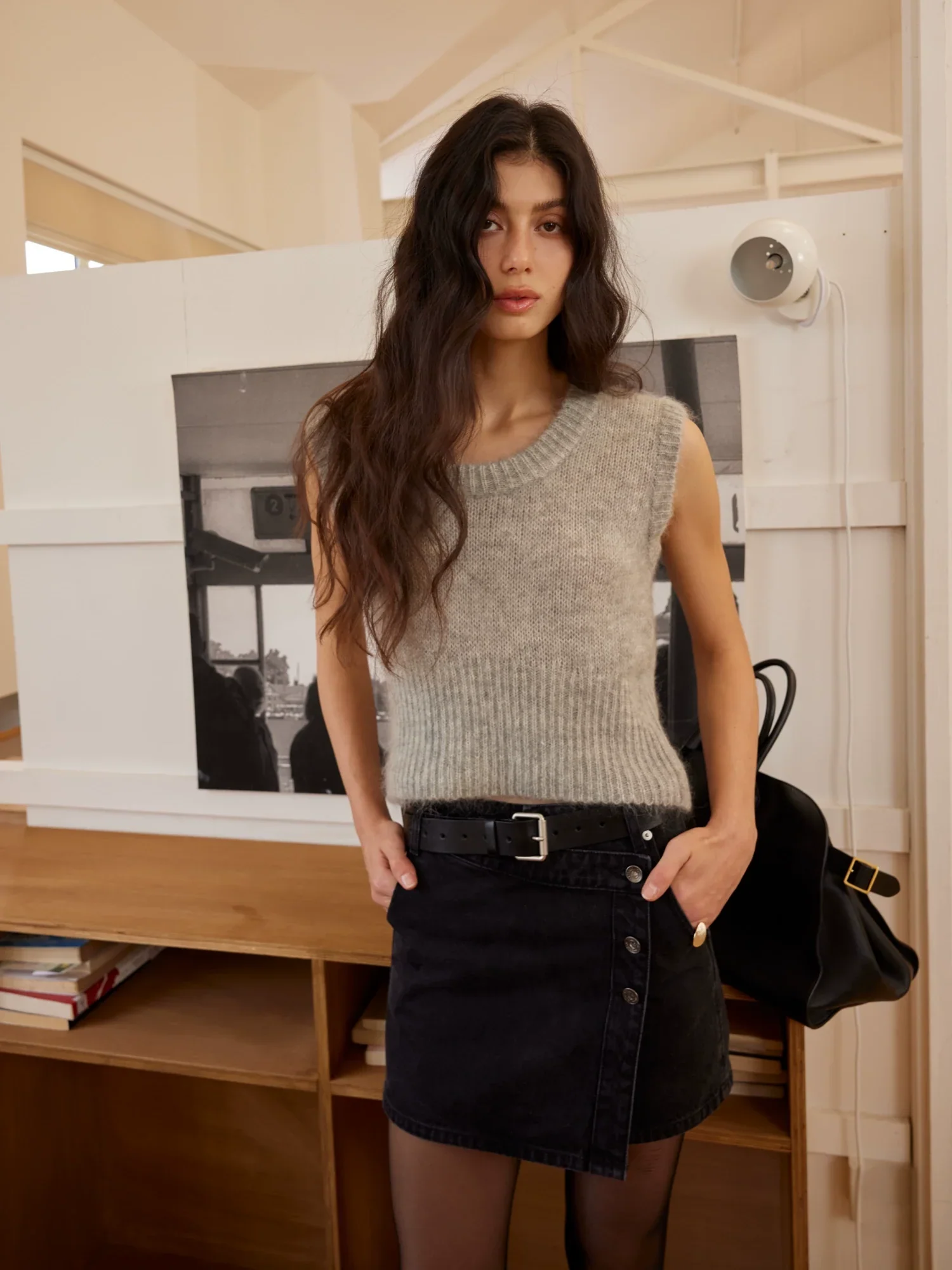 Washed Black Asymmetric Denim Mini Skirt - Image 5