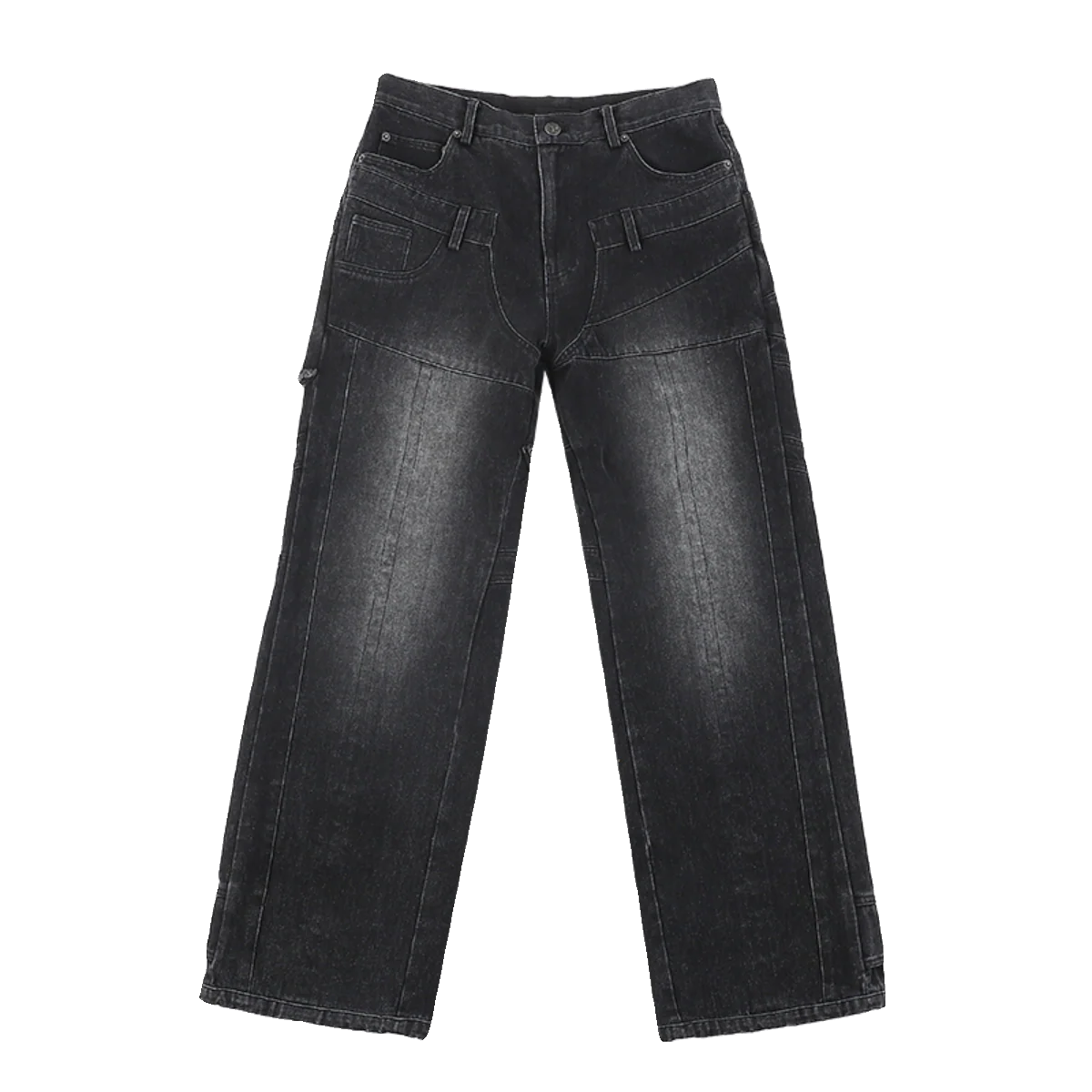 Washed Black Deconstructed Wide-Leg Jeans - Image 5