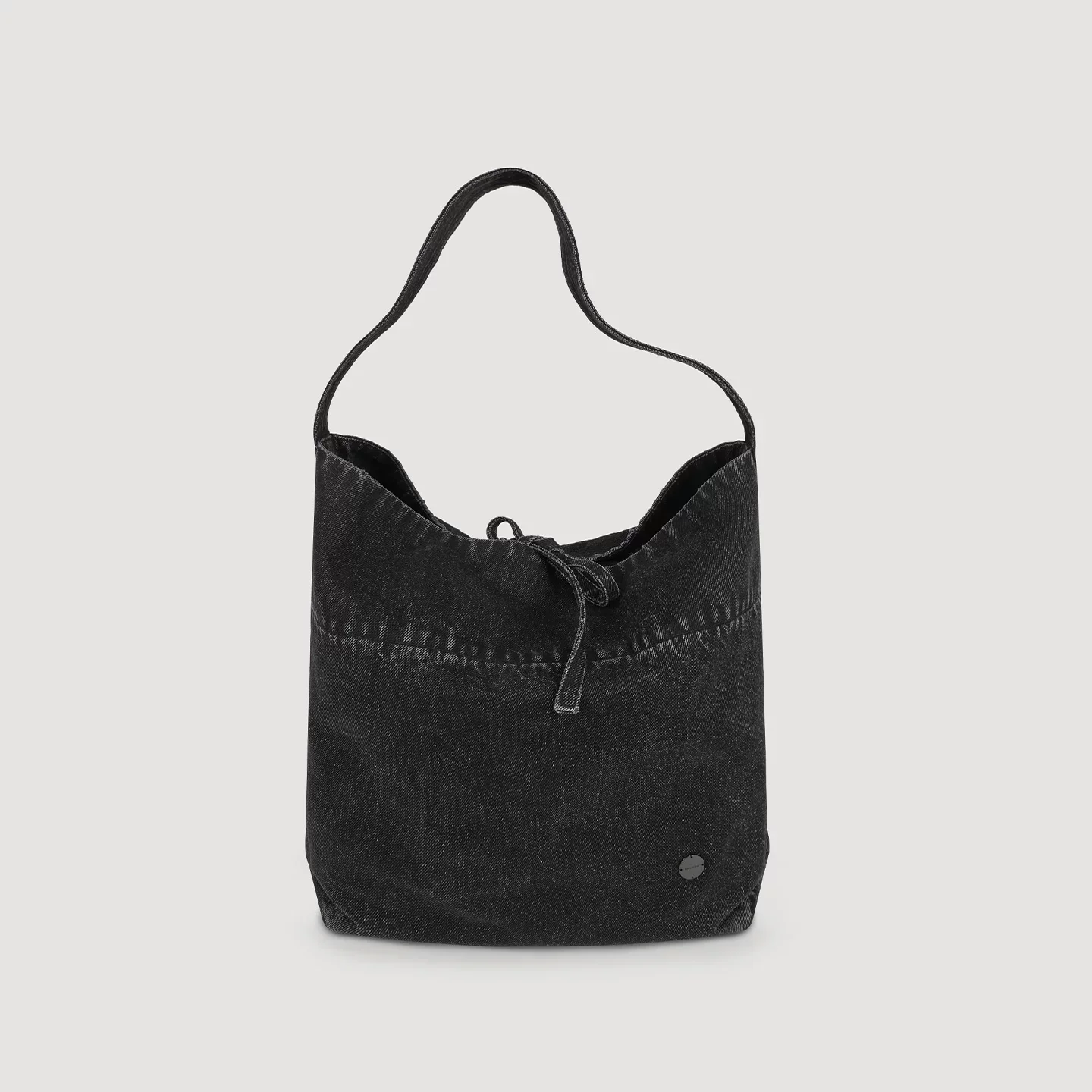 Washed Black Denim Drawstring Shoulder Bag - Image 4