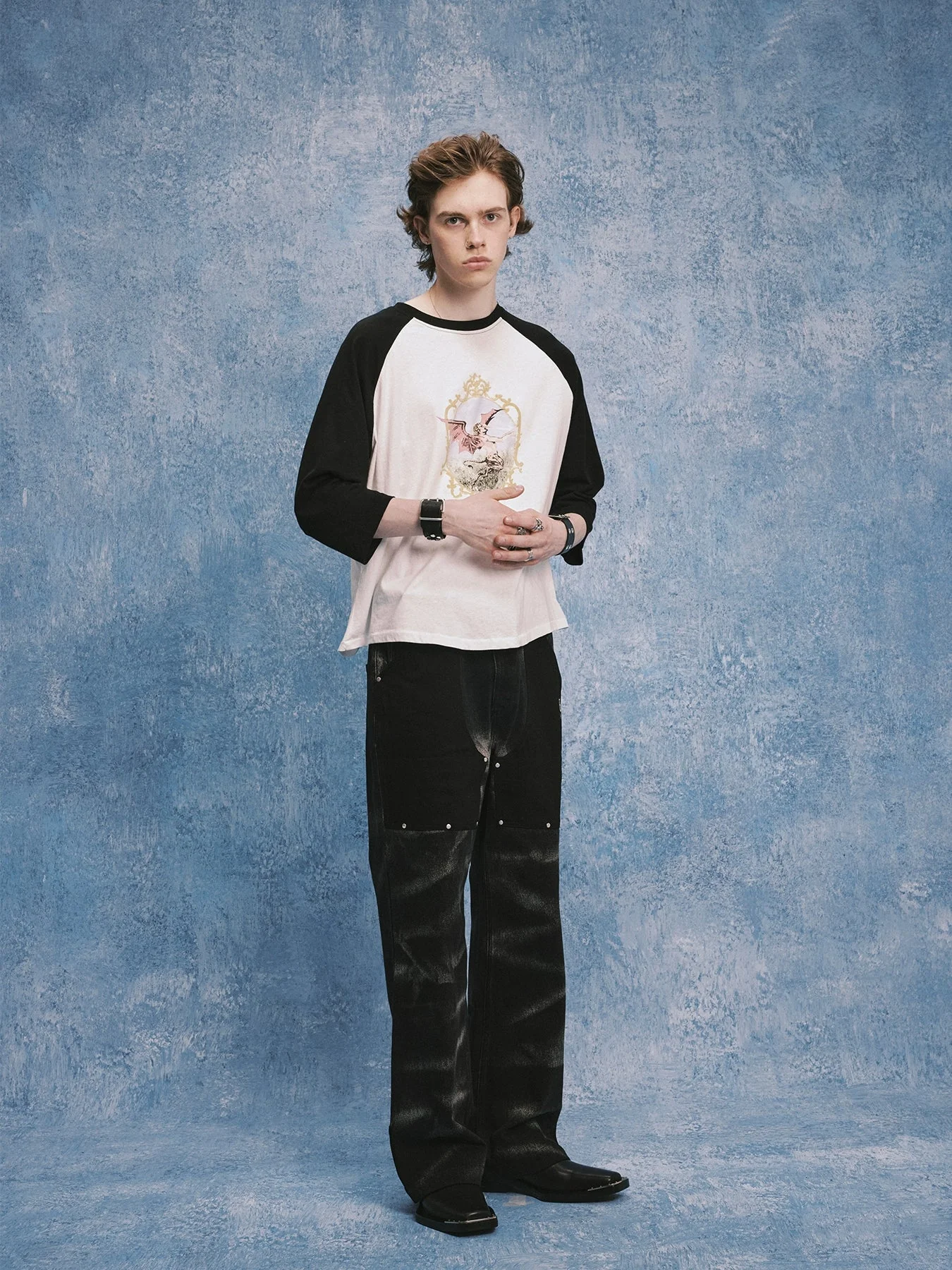 Washed Black Rivet Panel Jeans - Image 2