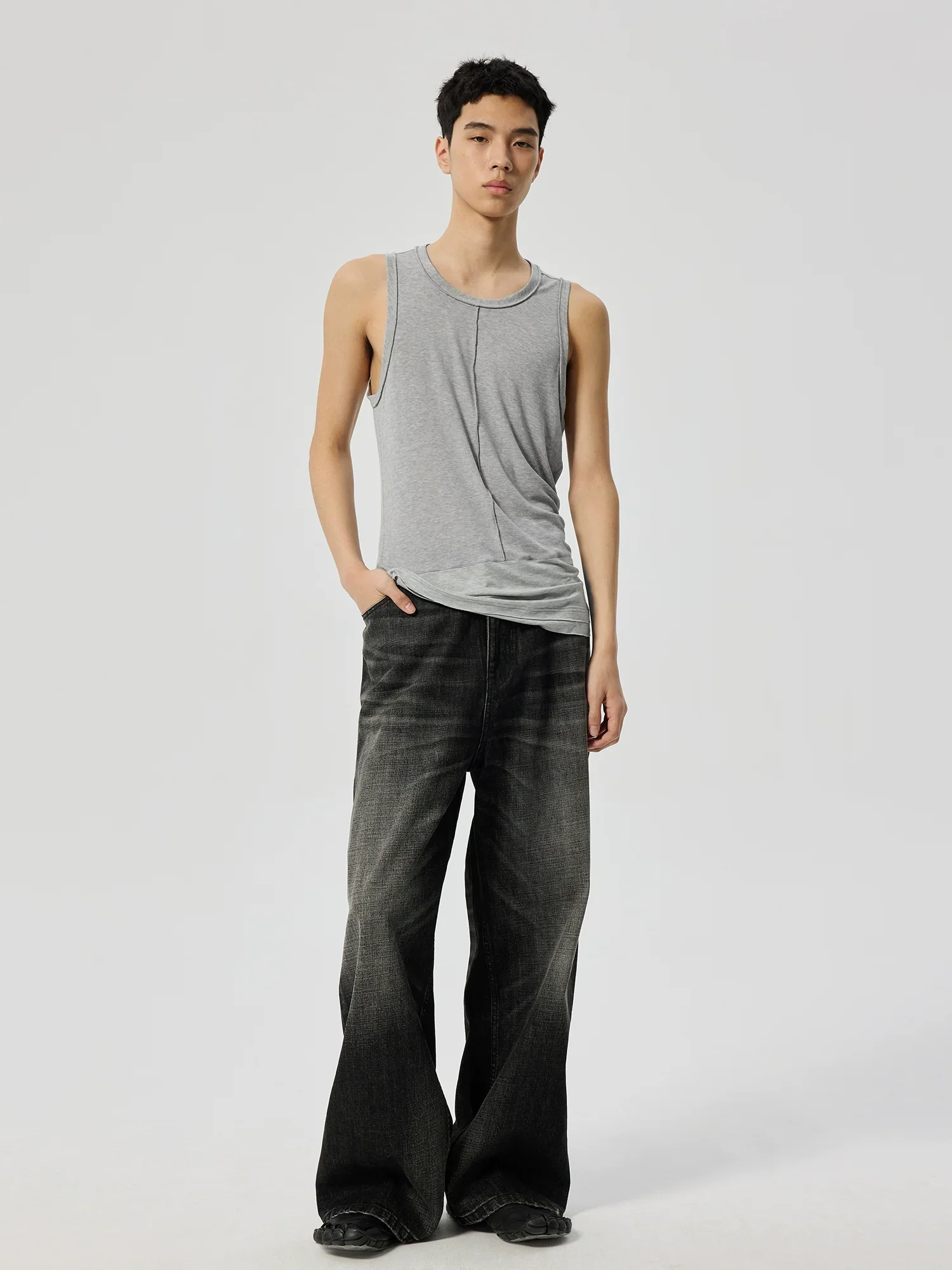 Washed Black Slub Wide-Leg Jeans - Image 2
