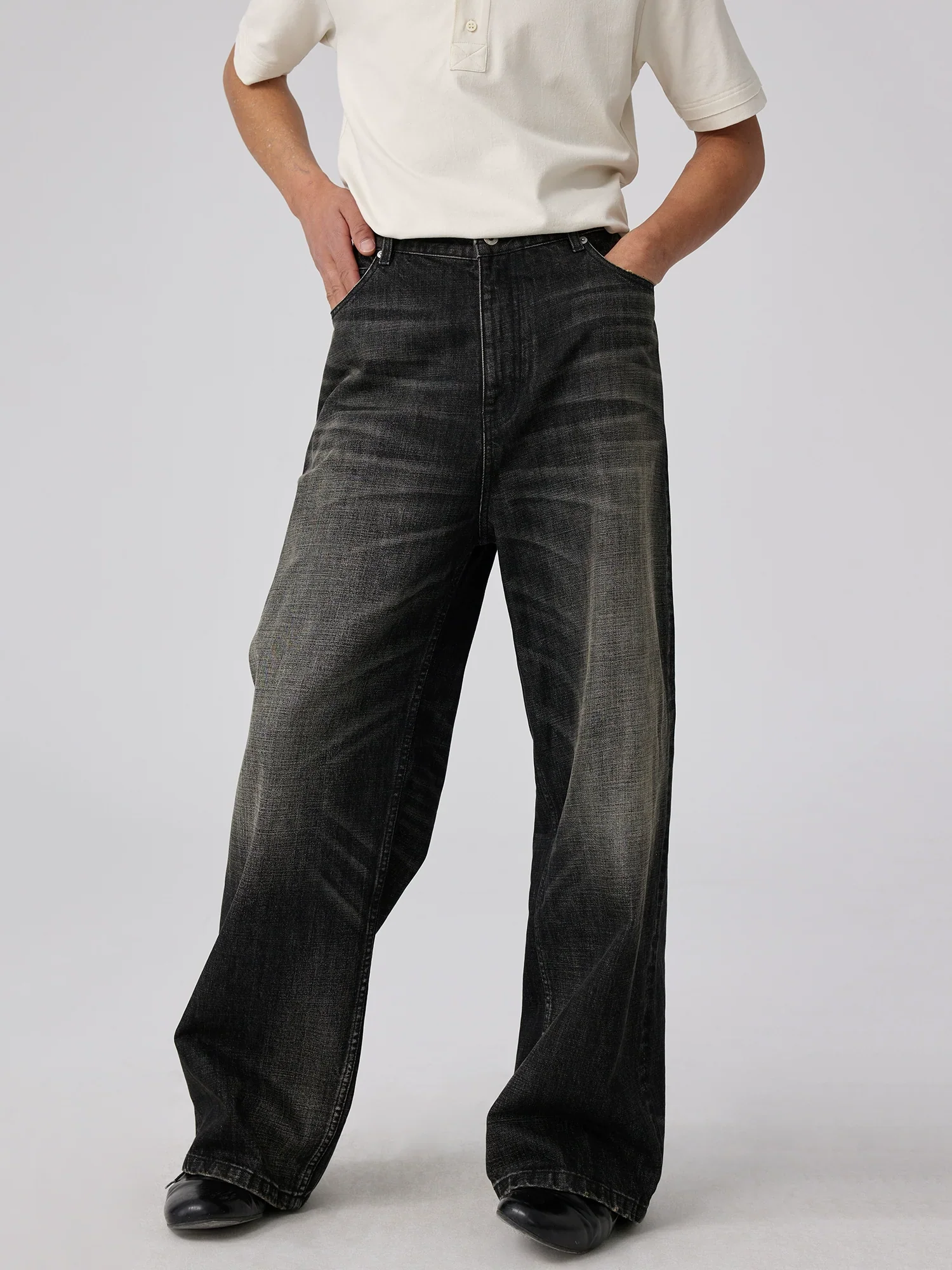 Washed Black Slub Wide-Leg Jeans - Image 5