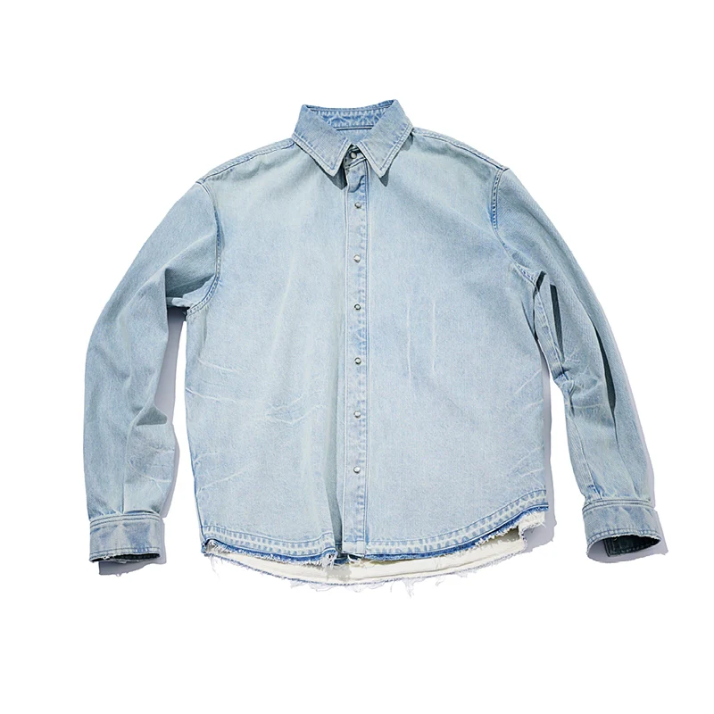 Washed Blue Distressed Denim Shirt - Image 2