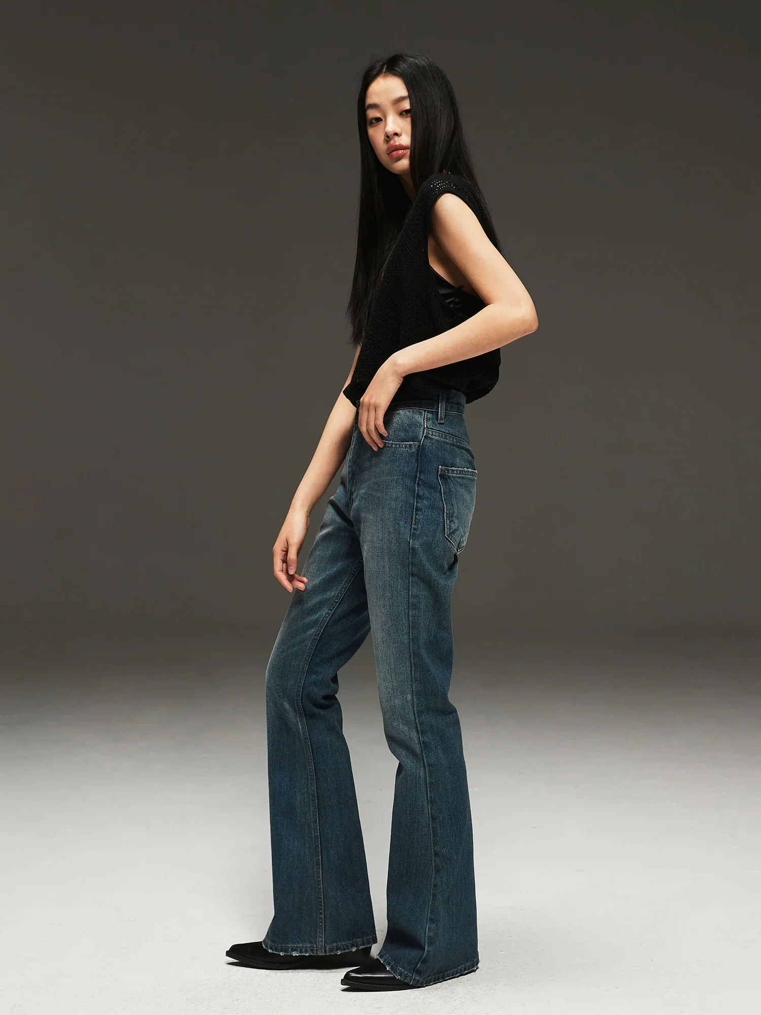 Washed Blue Flared Jeans - Image 3