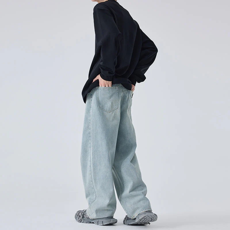 Washed Blue Wide-Leg Jeans