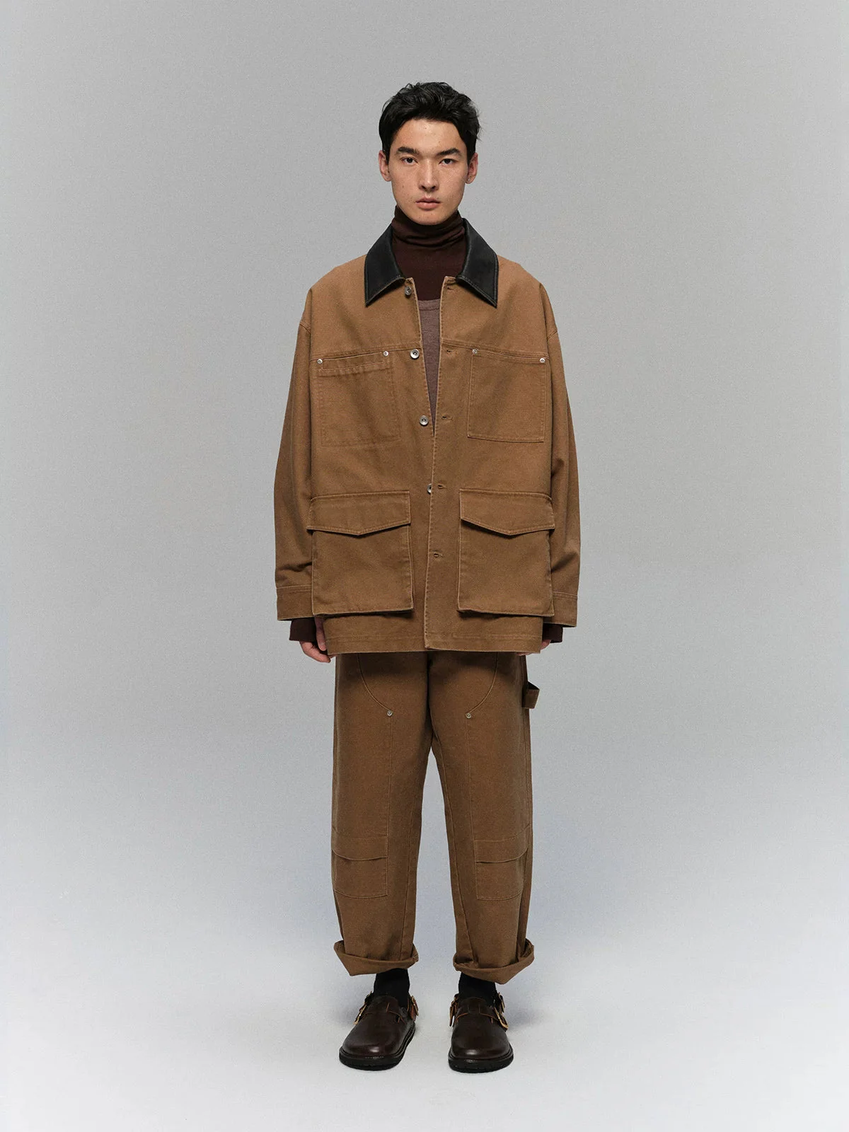 Washed Canvas Contrast-Collar Chore Jacket