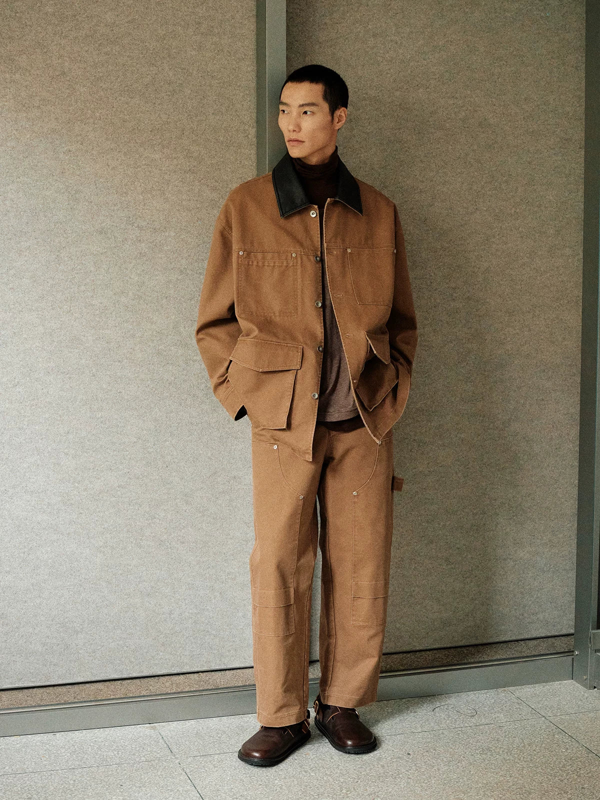 Washed Canvas Contrast-Collar Chore Jacket - Image 3
