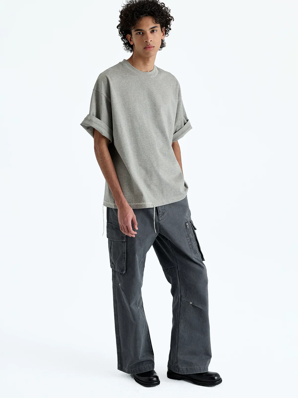 Washed Canvas Wide-Leg Cargo Pants - Image 4
