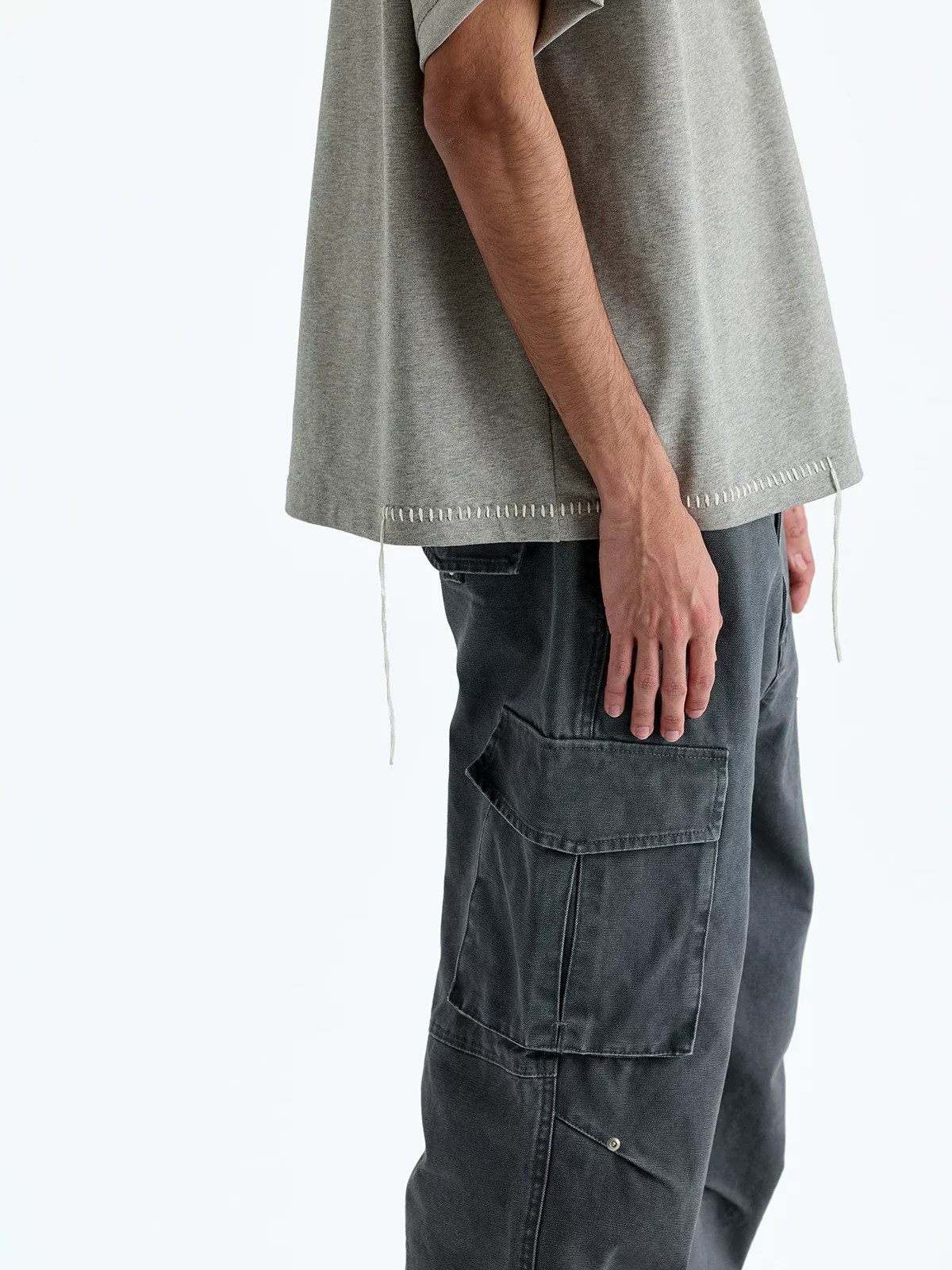 Washed Canvas Wide-Leg Cargo Pants - Image 5