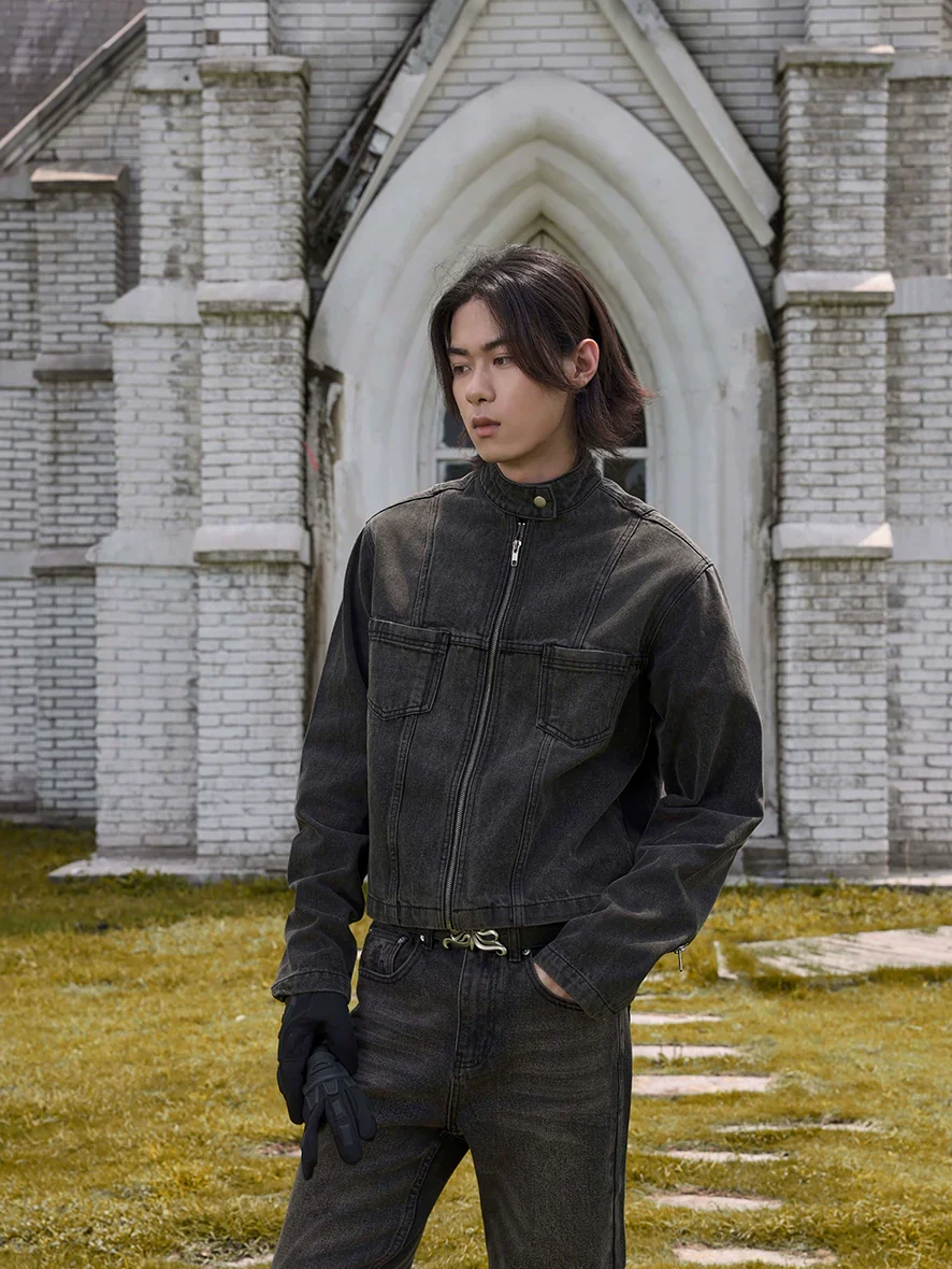 Washed Charcoal Harrington Denim Jacket