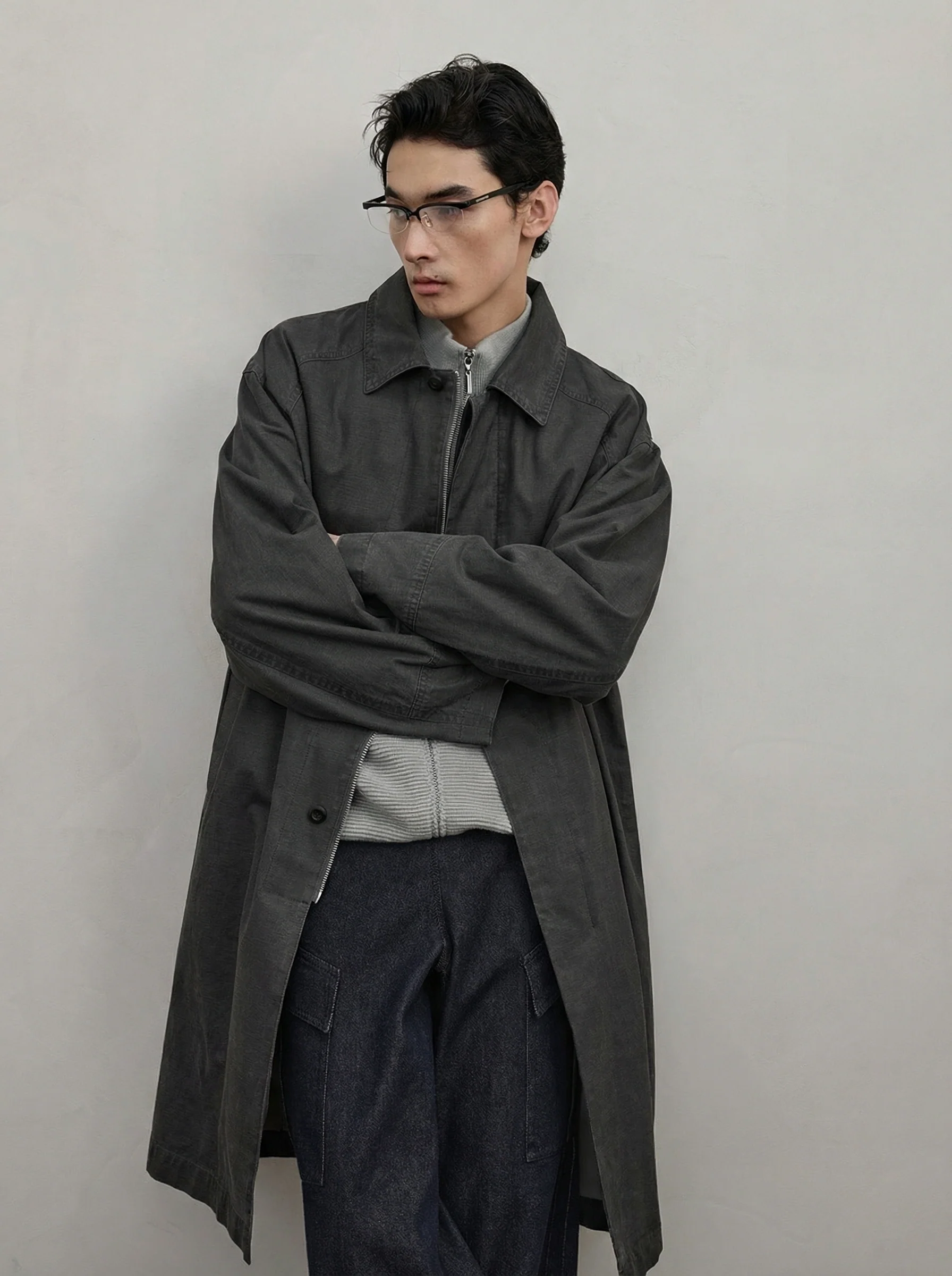 Washed Charcoal Mid-Length Coat - Image 2