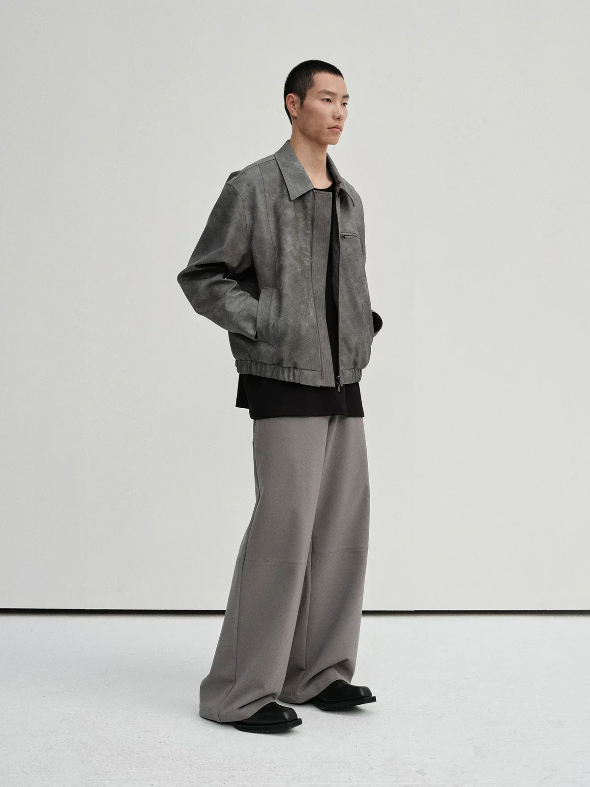 Washed Charcoal PU Zip Jacket
