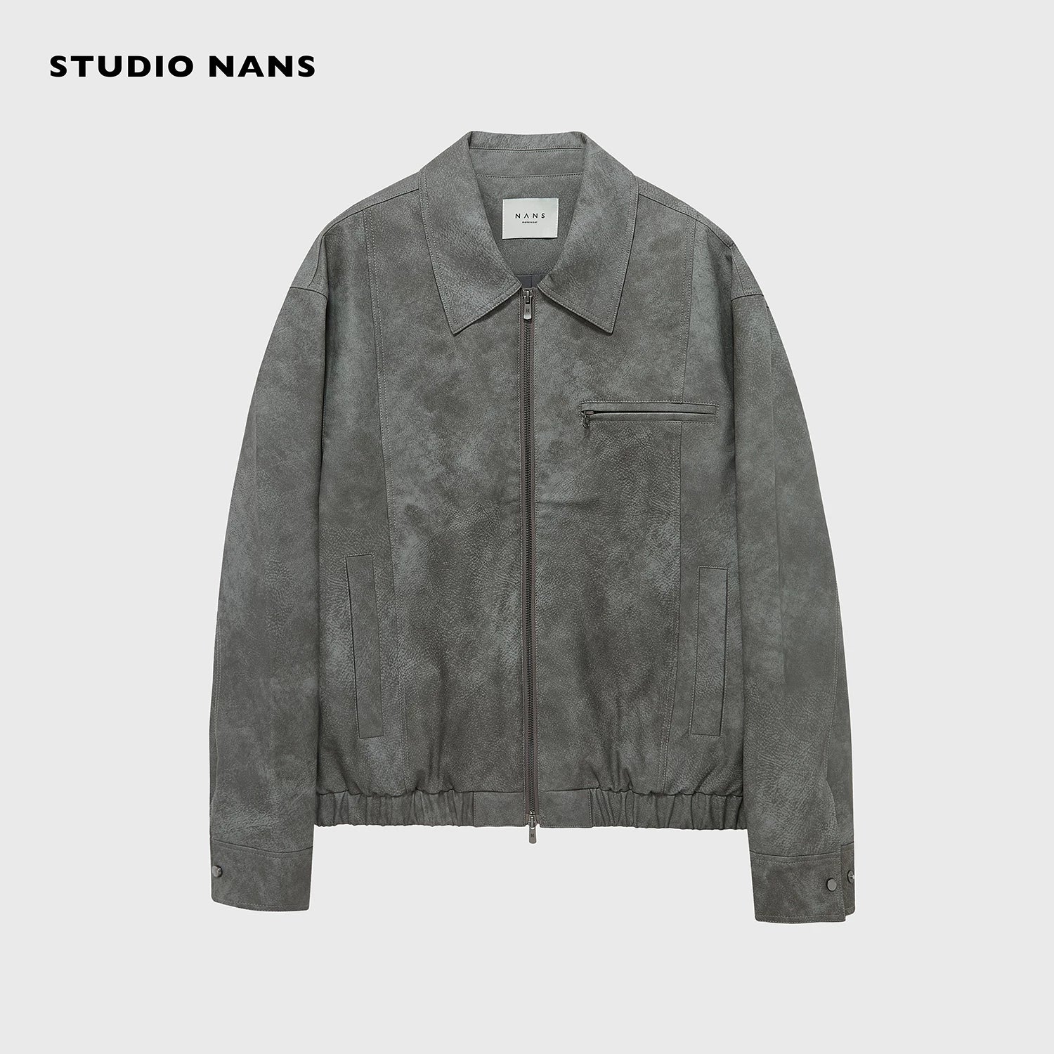 Washed Charcoal PU Zip Jacket - Image 6