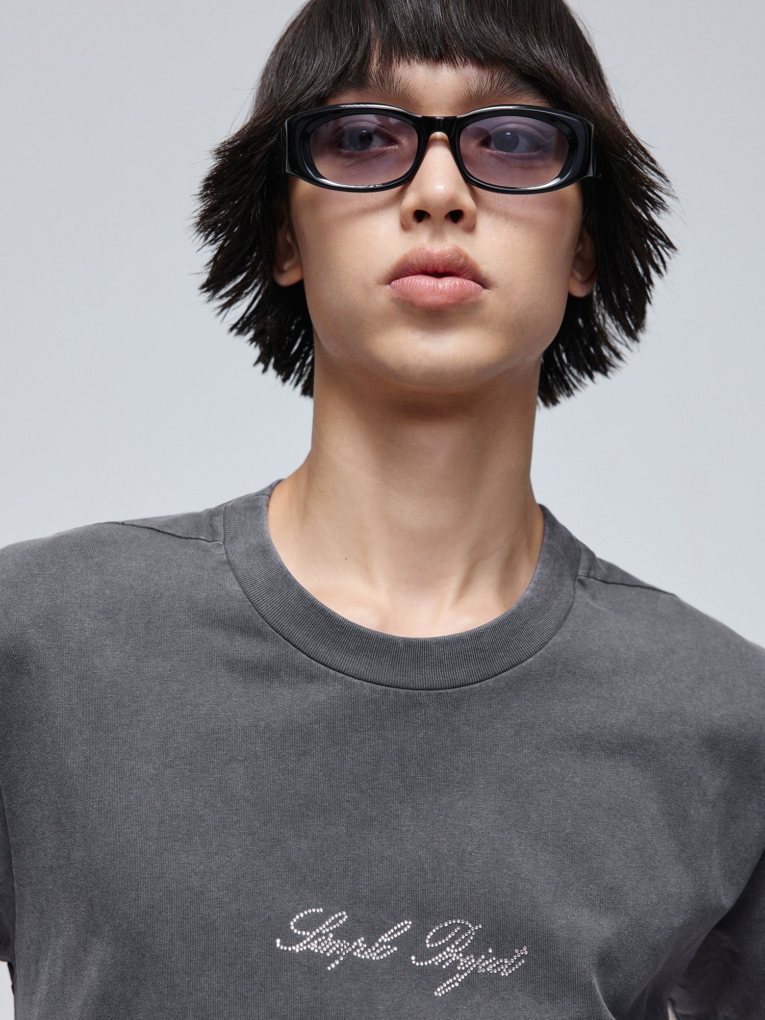 Washed Charcoal Rhinestone Logo Tee - Image 3