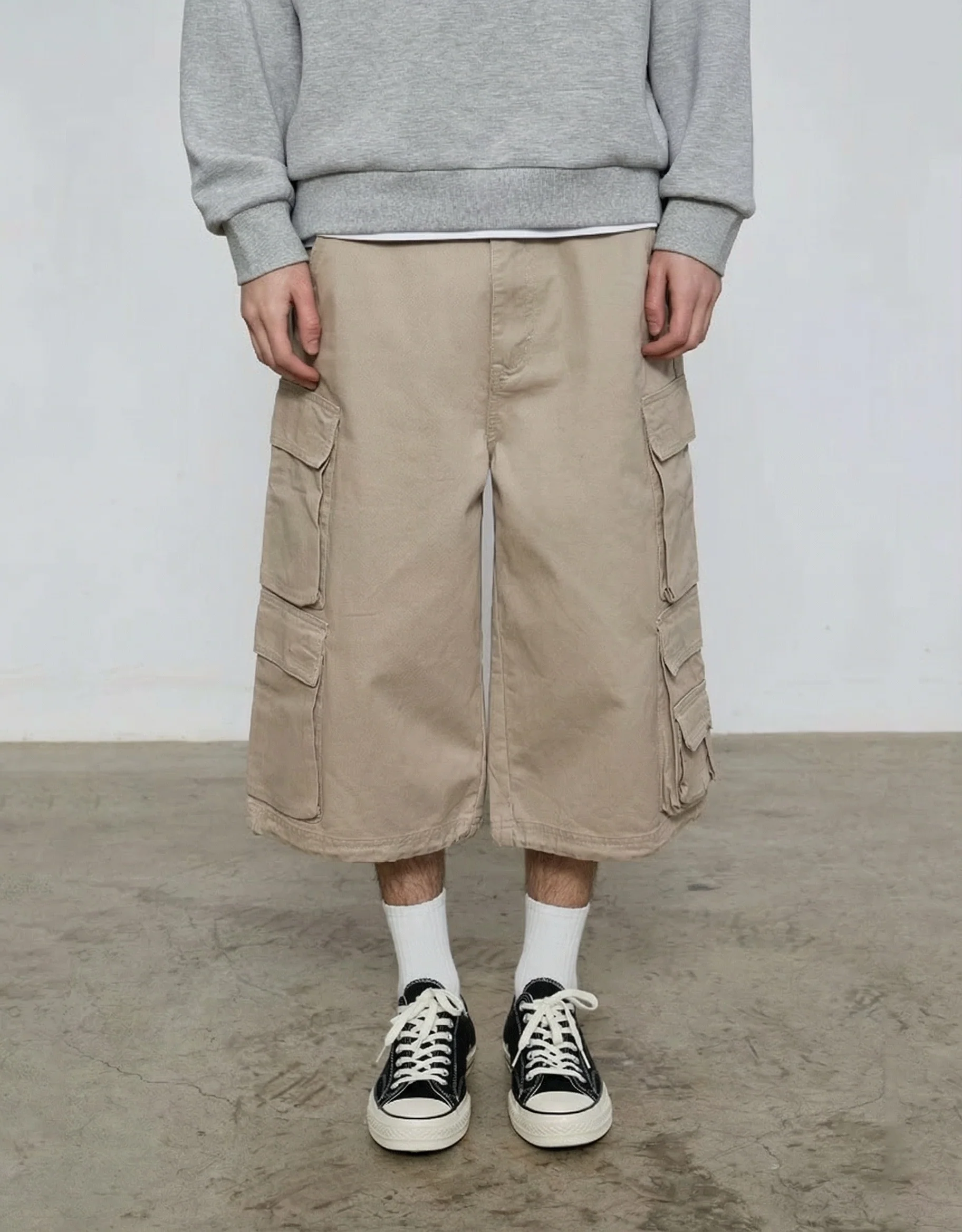 Washed Cotton Cargo Cropped Shorts - Image 2