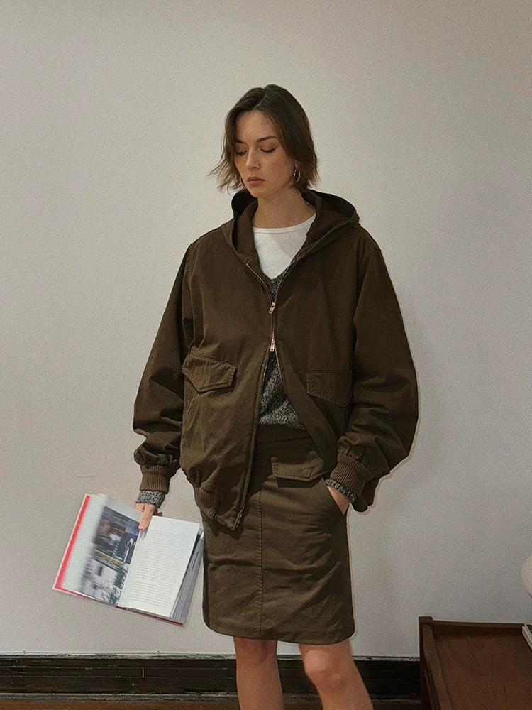 Washed Cotton Detachable Down Jacket & Skirt Set