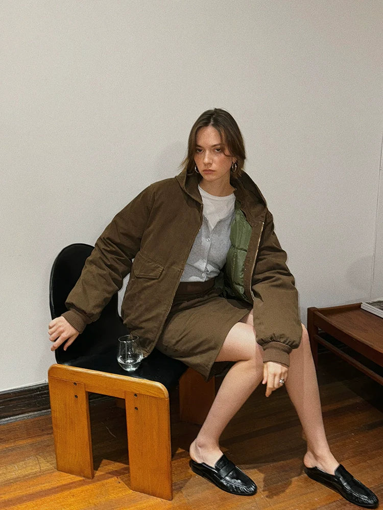 Washed Cotton Detachable Down Jacket & Skirt Set - Image 2