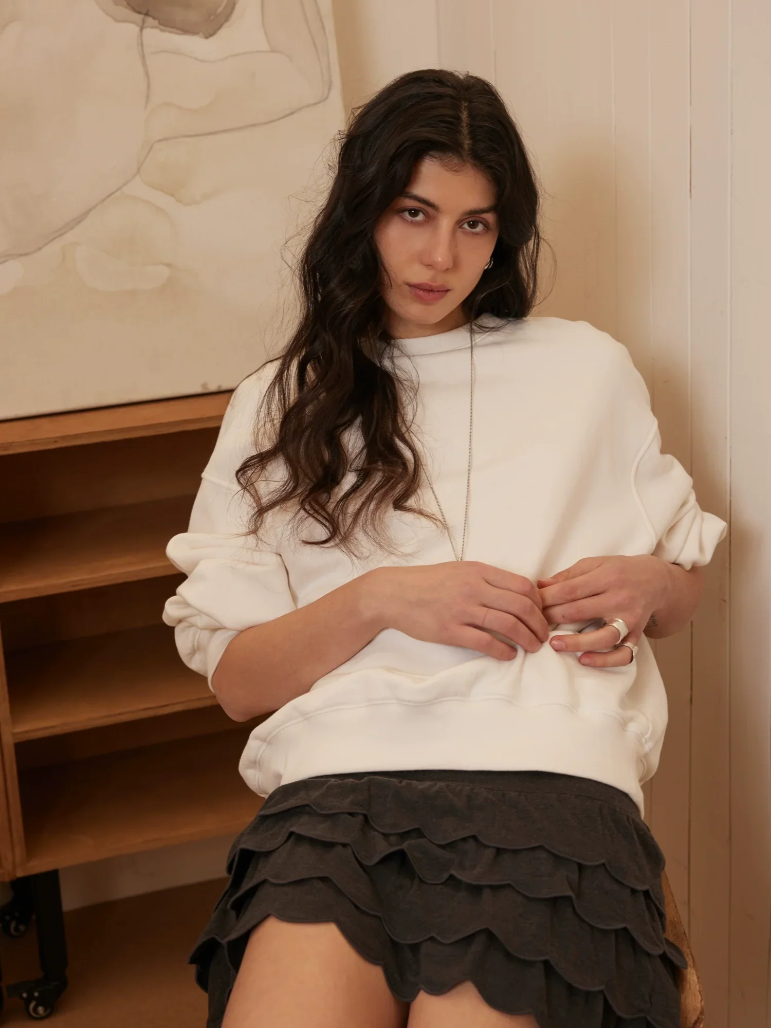 Washed Cotton Oversized Crewneck Sweatshirt - Image 3