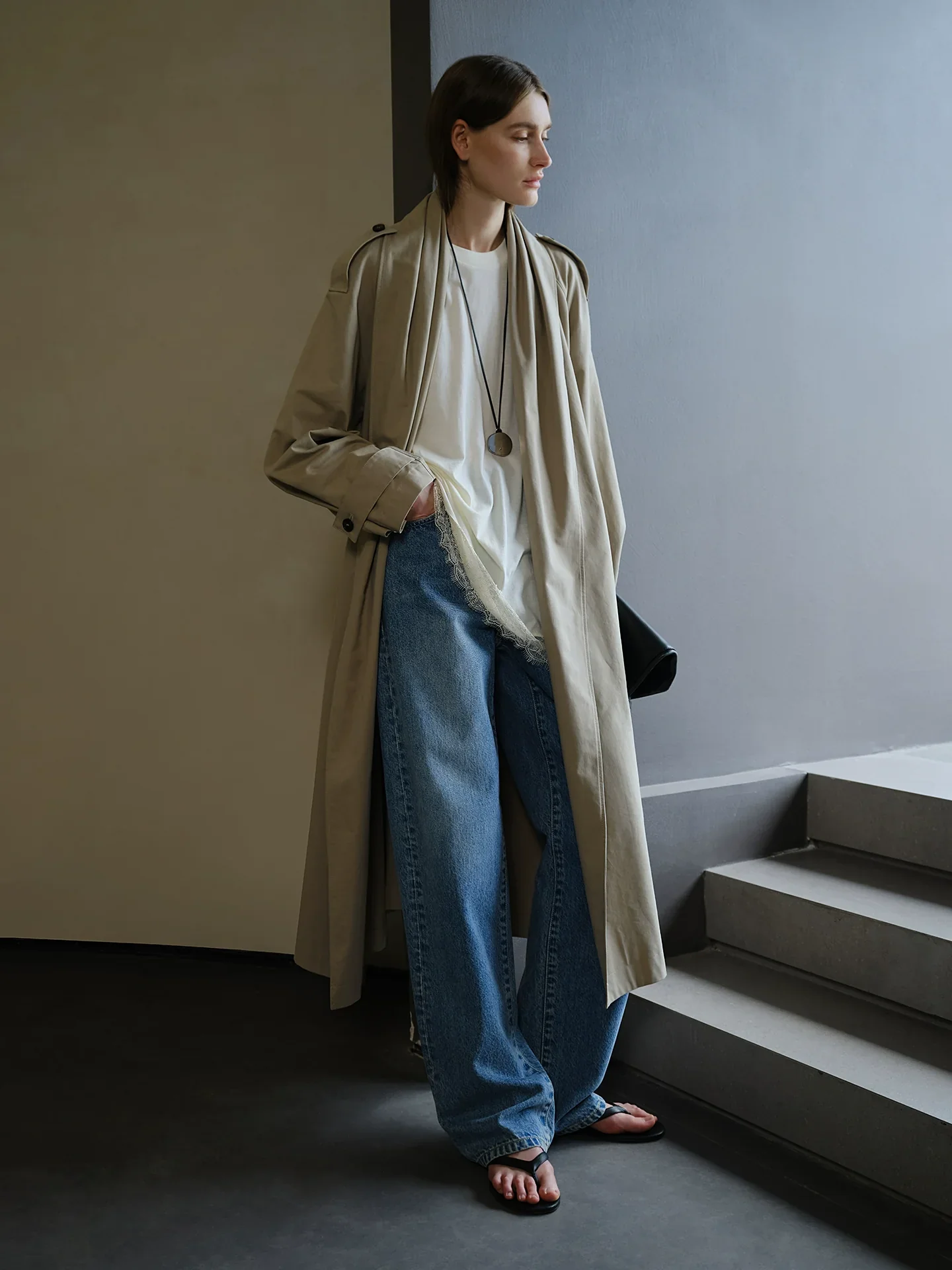 Washed Cotton Shawl-Collar Belted Trench - Image 2