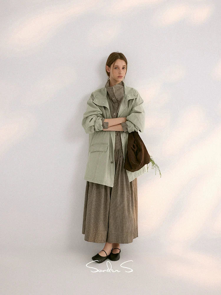Washed Cotton Stand-Collar Utility Jacket