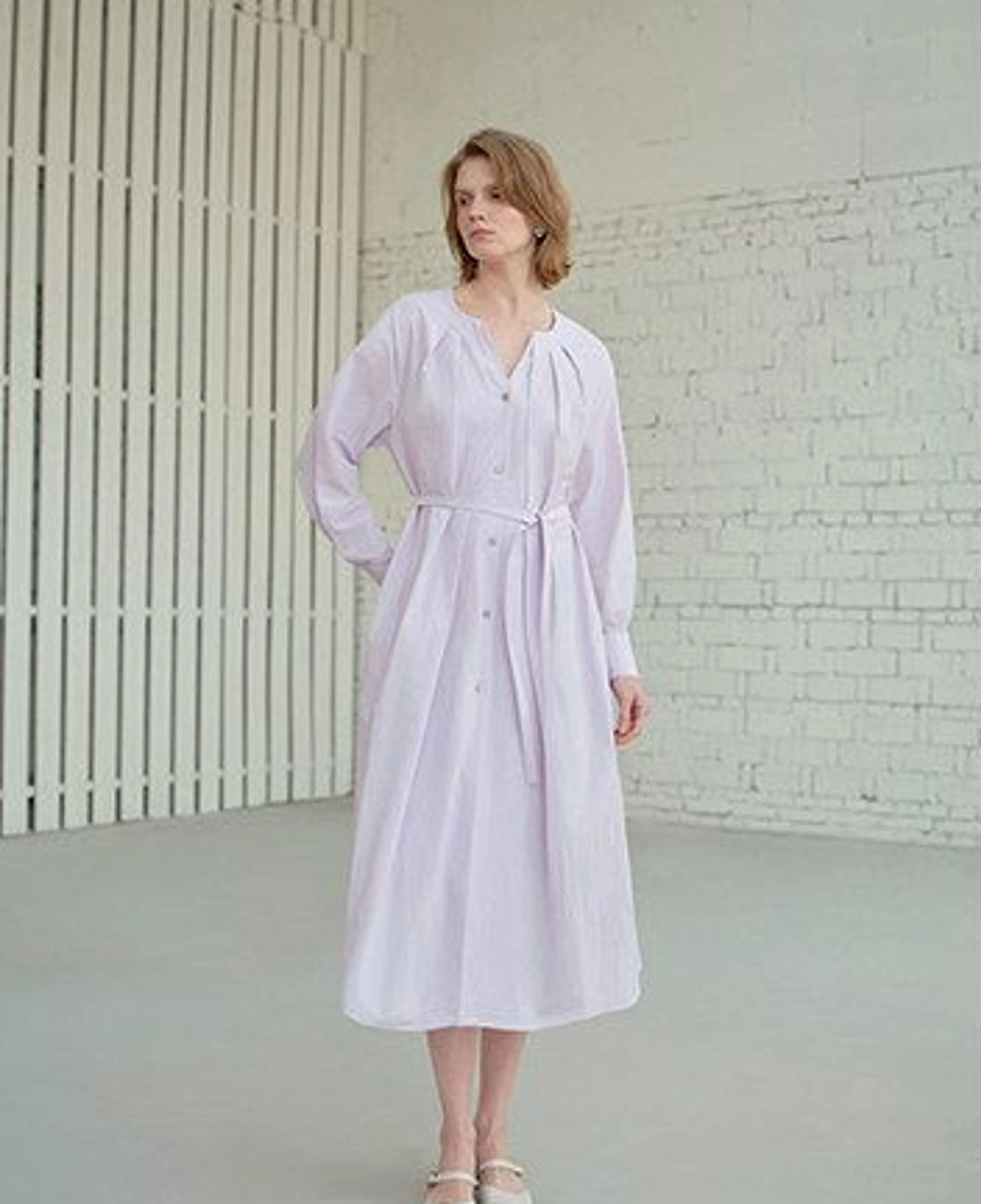 Washed Cotton V-Neck Belted Shirt Dress - Image 6