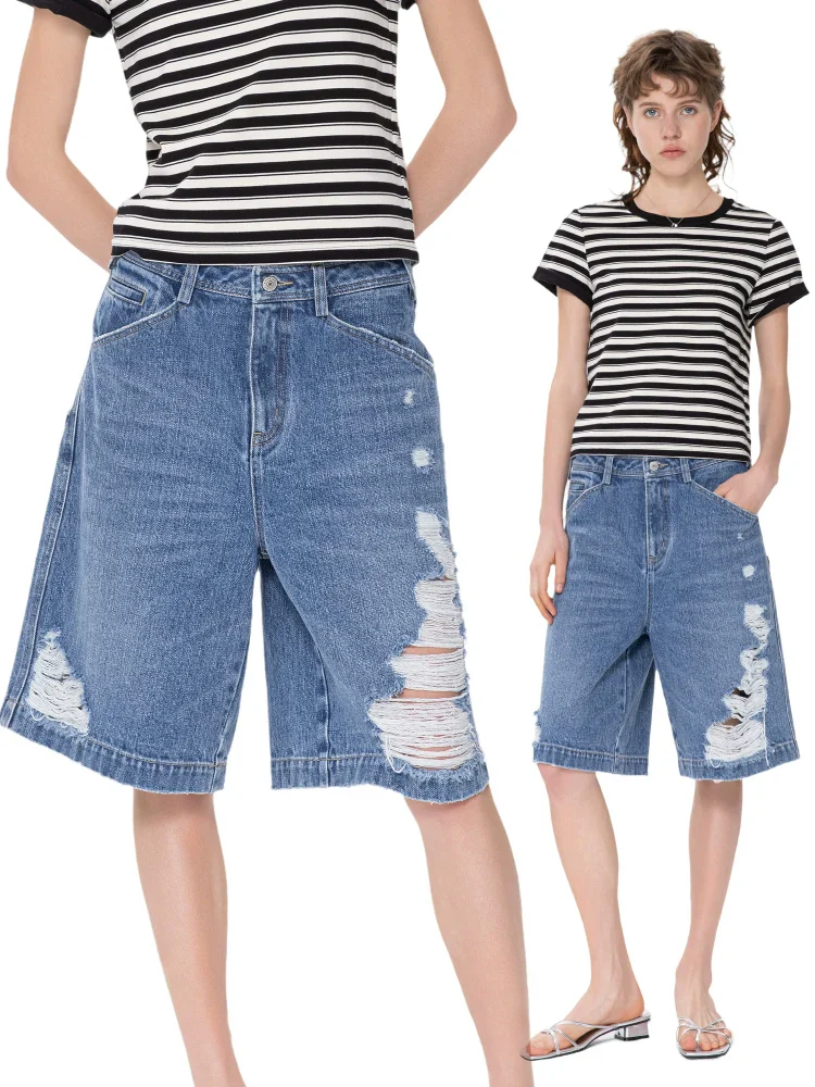 Washed Denim Bermuda Shorts - Image 3