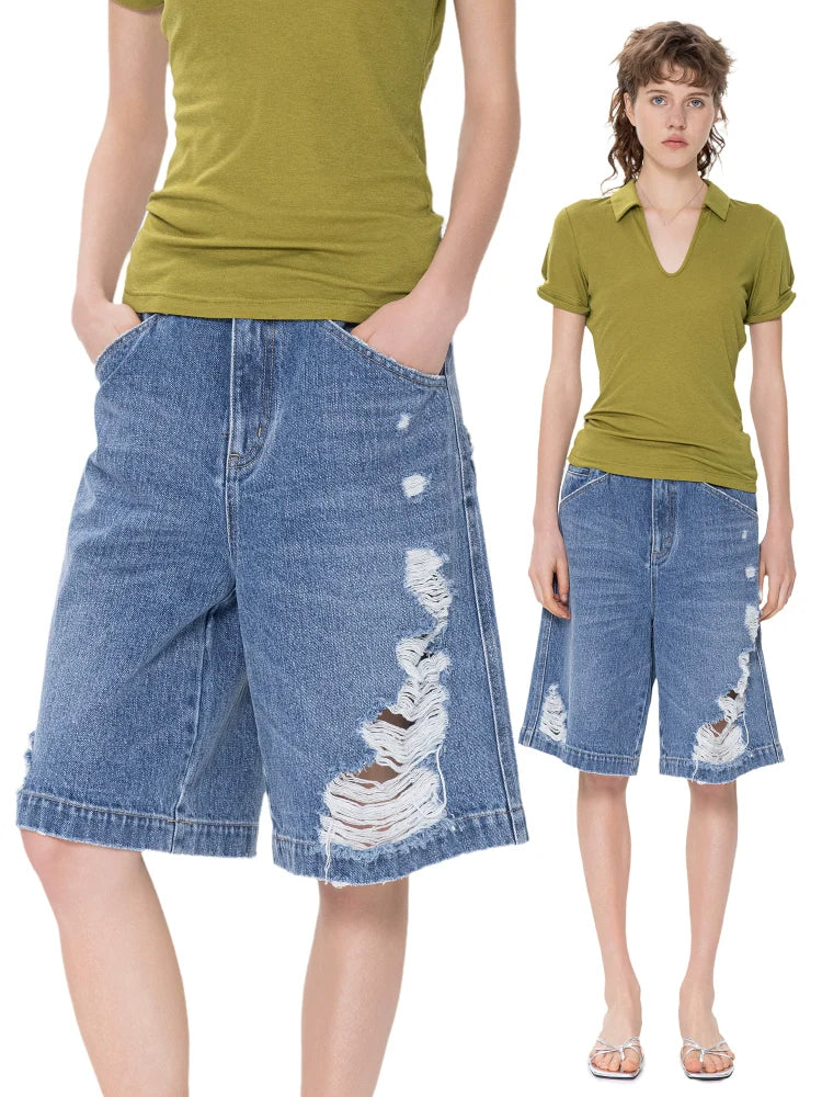 Washed Denim Bermuda Shorts - Image 5