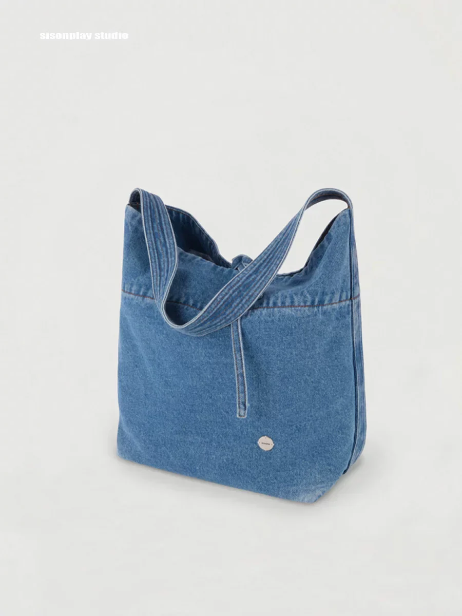 Washed Denim Shoulder Bucket Bag - Image 2
