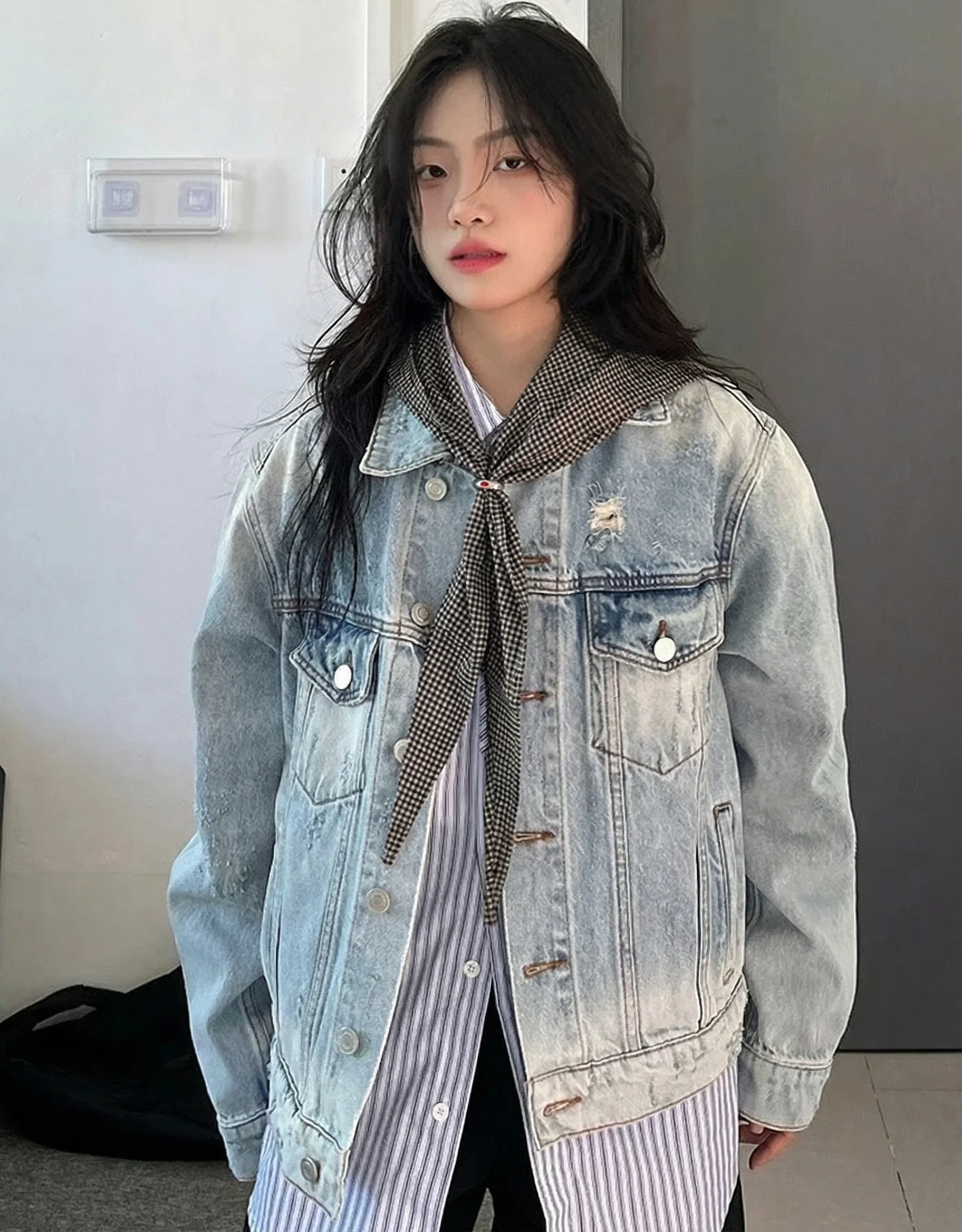 Washed Distressed Denim Jacket - Image 2