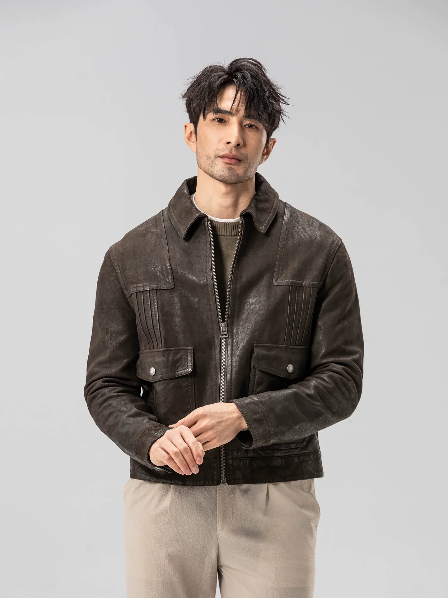 Washed Goatskin Zip Jacket - Image 3