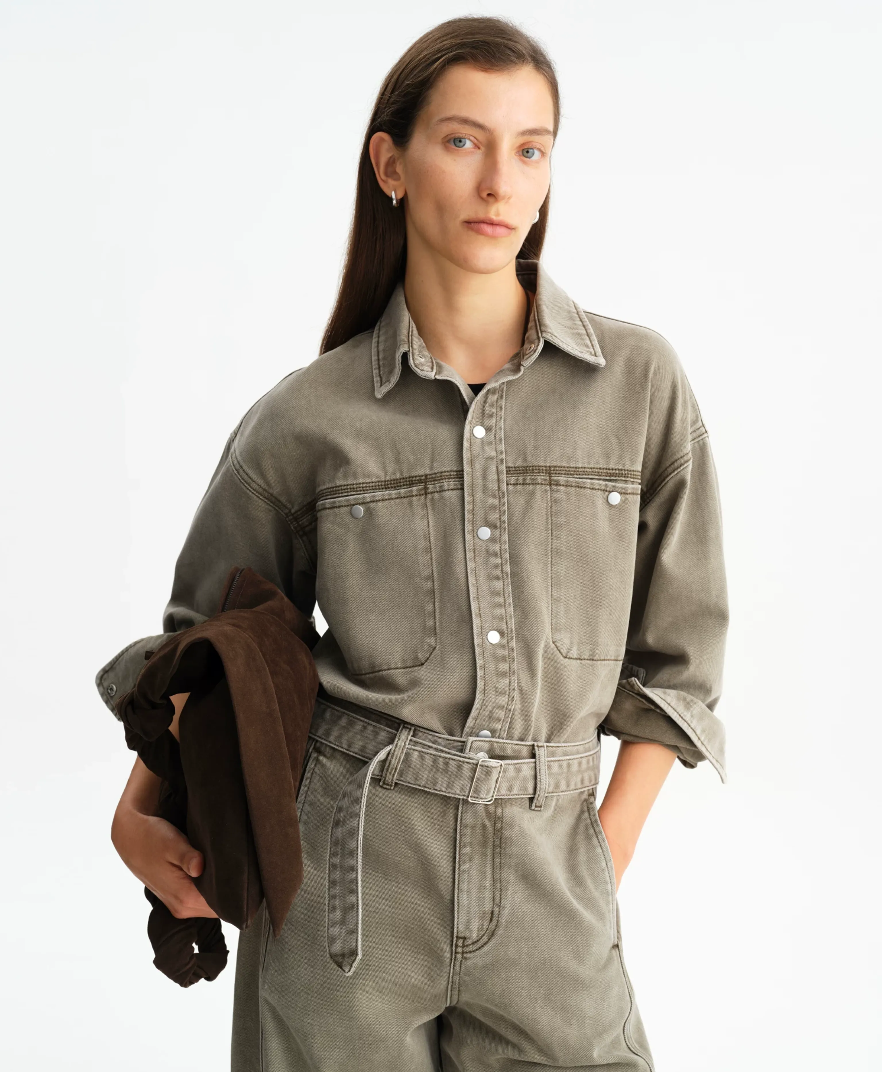 Washed Gray-Green Denim Shirt Jacket - Image 6
