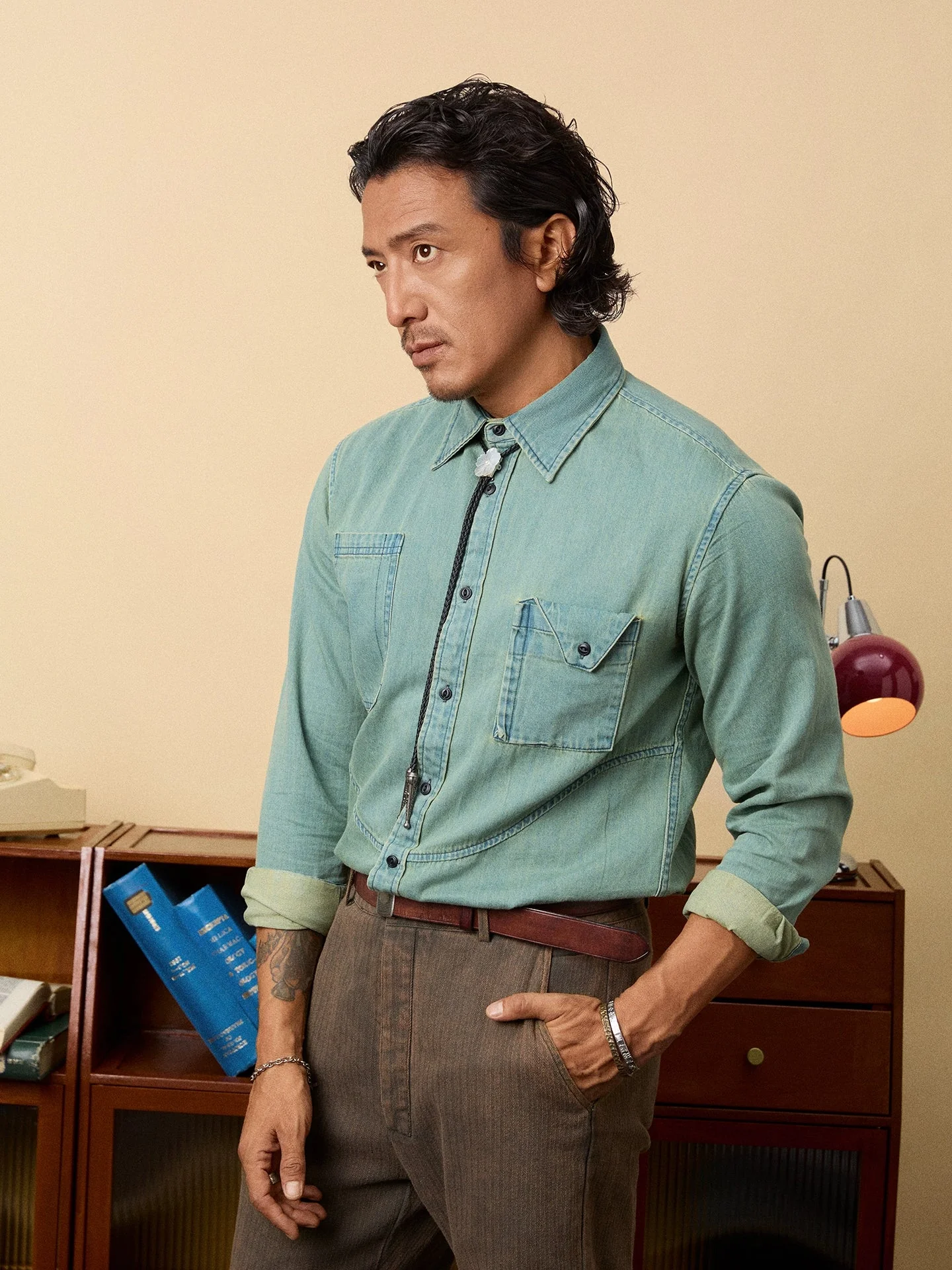 Washed Green Denim Work Shirt - Image 3