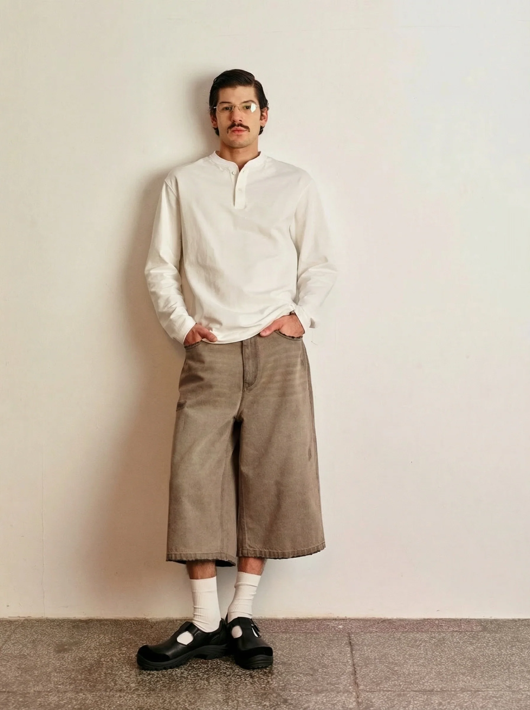 Washed Grey Wide-Leg Denim Culottes