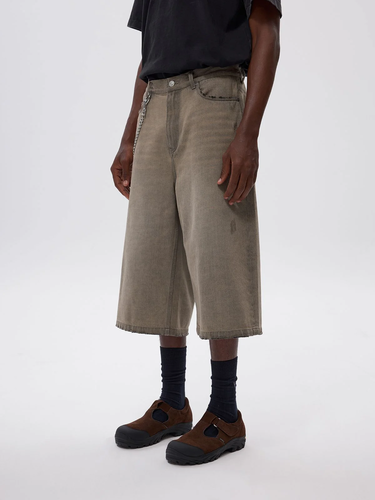 Washed Grey Wide-Leg Denim Culottes - Image 4