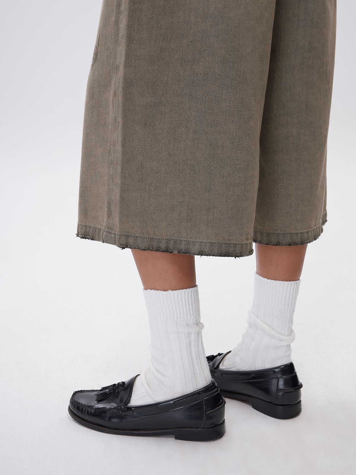 Washed Grey Wide-Leg Denim Culottes - Image 5
