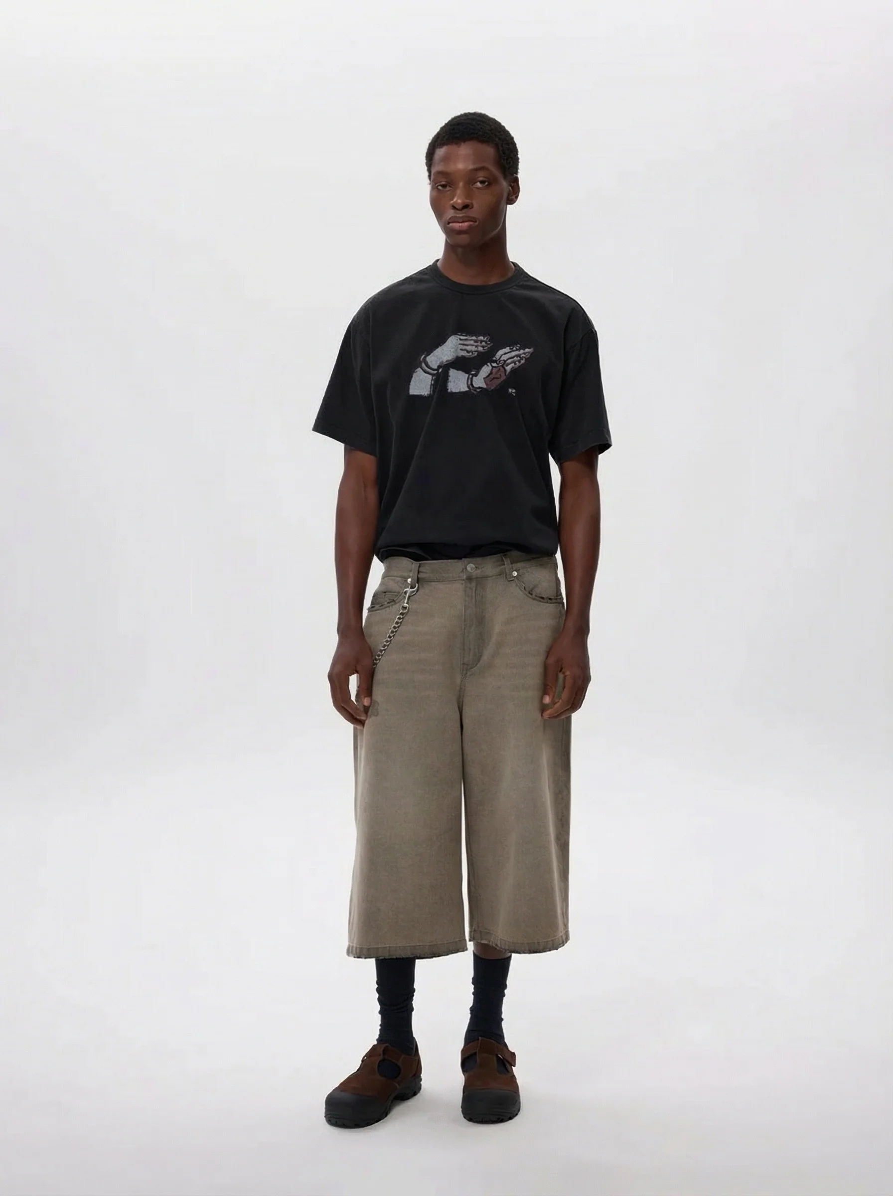 Washed Grey Wide-Leg Denim Culottes - Image 6