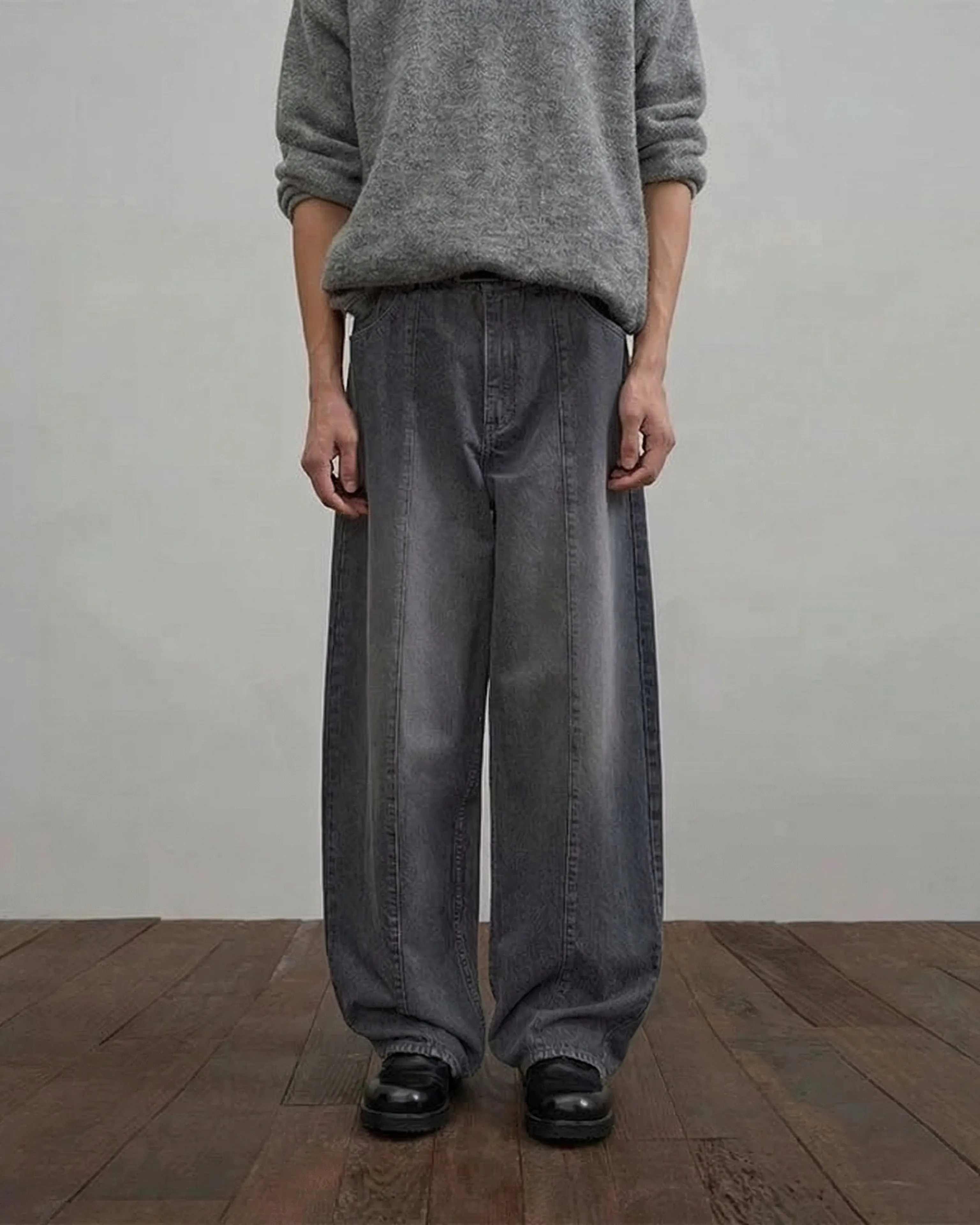 Washed Grey Wide-Leg Jeans - Image 5