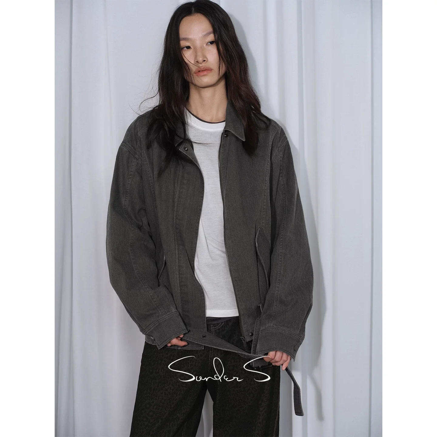 Washed Heavyweight Denim Belted Jacket - Image 2