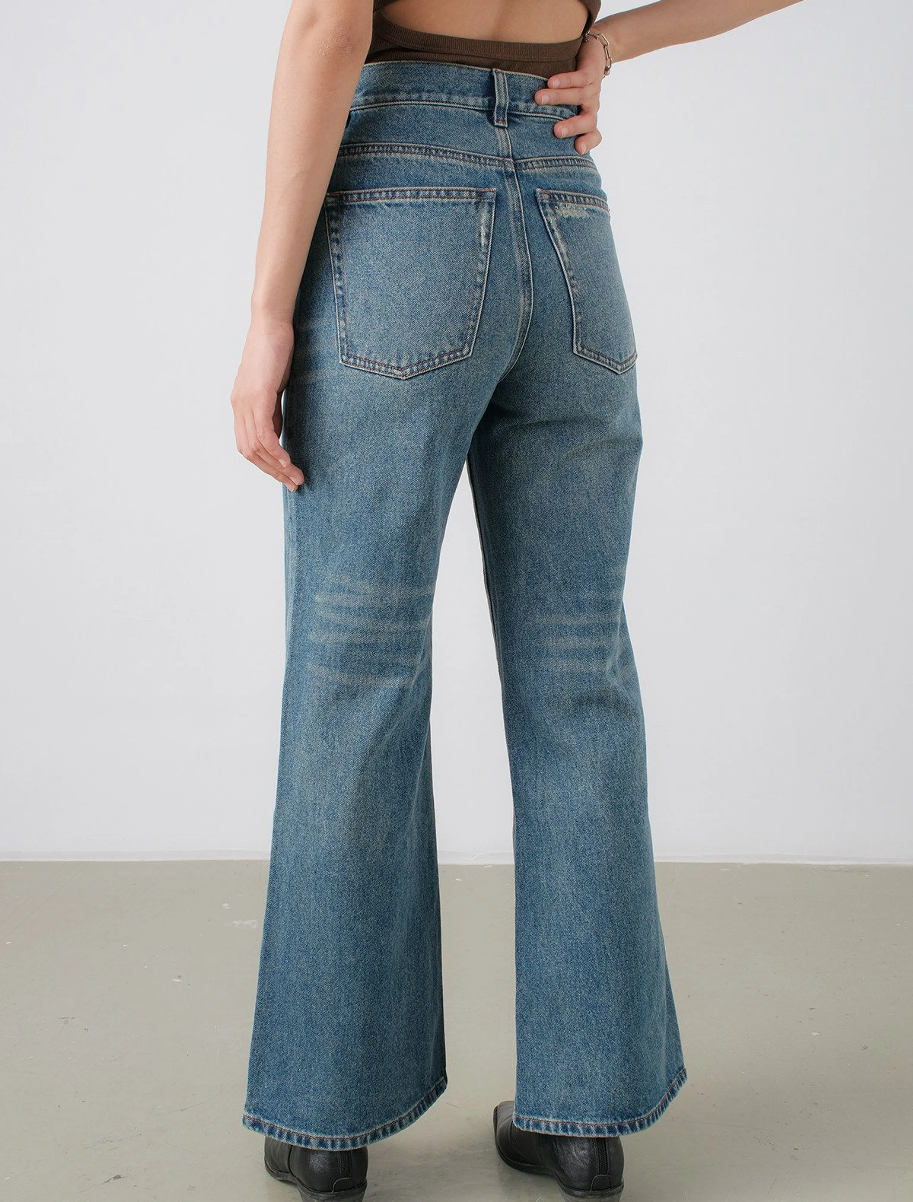Washed High-Rise Flared Jeans