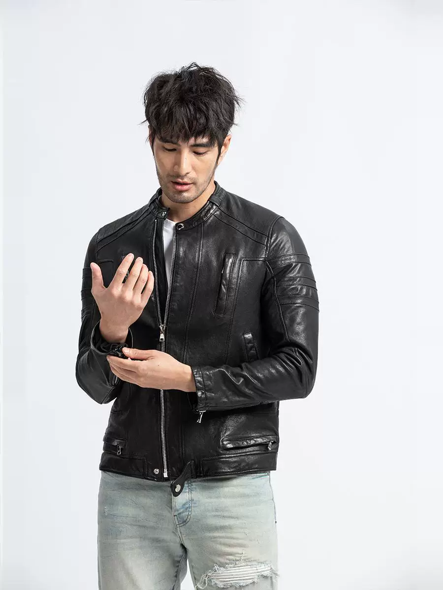 Washed Lambskin Moto Jacket - Image 4