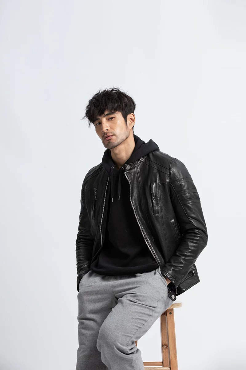 Washed Lambskin Moto Jacket - Image 6