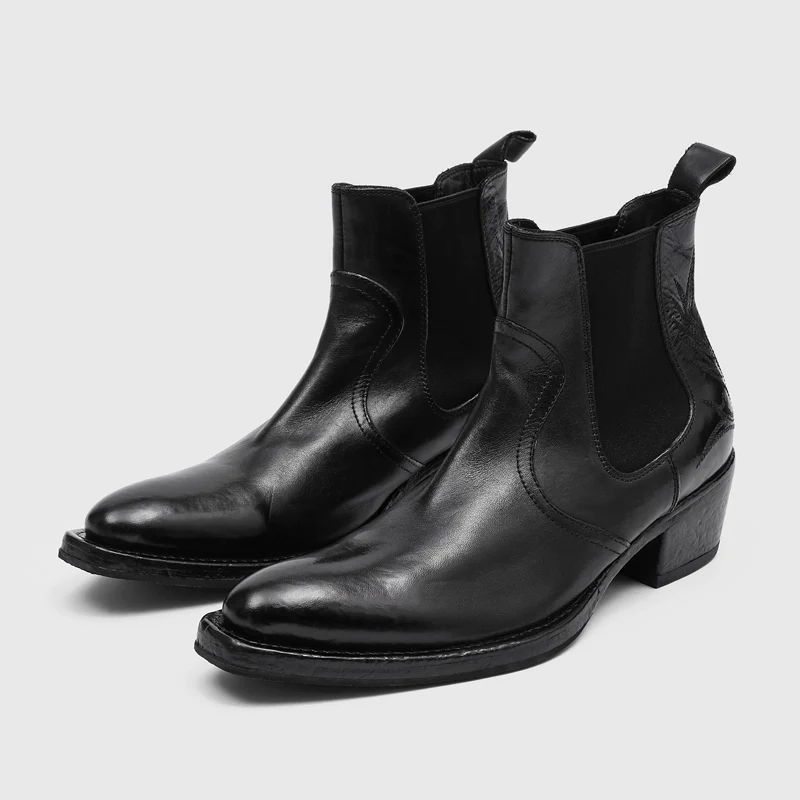 Washed Leather Western Chelsea Boots - Image 6