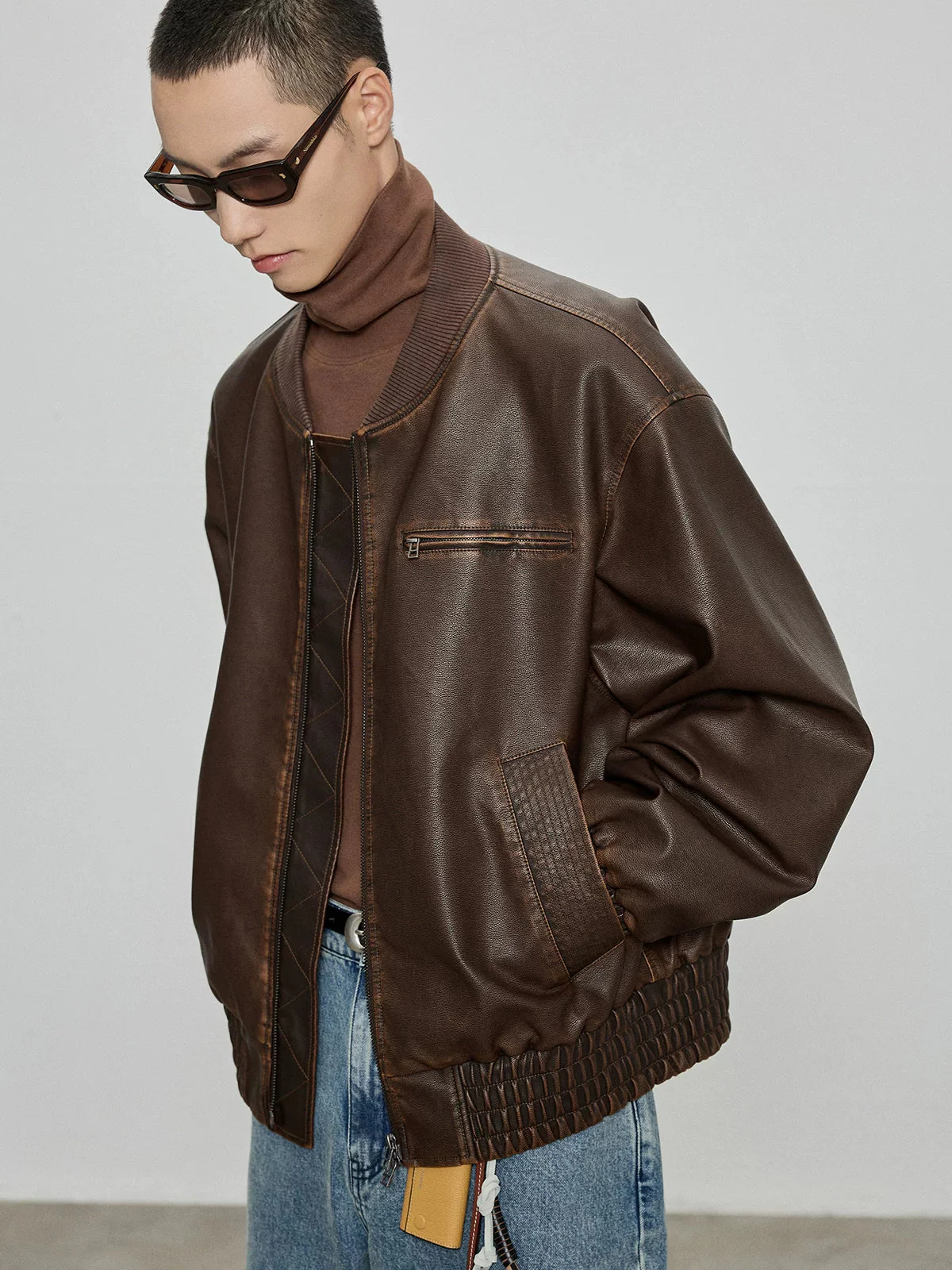 Washed PU Bomber Jacket