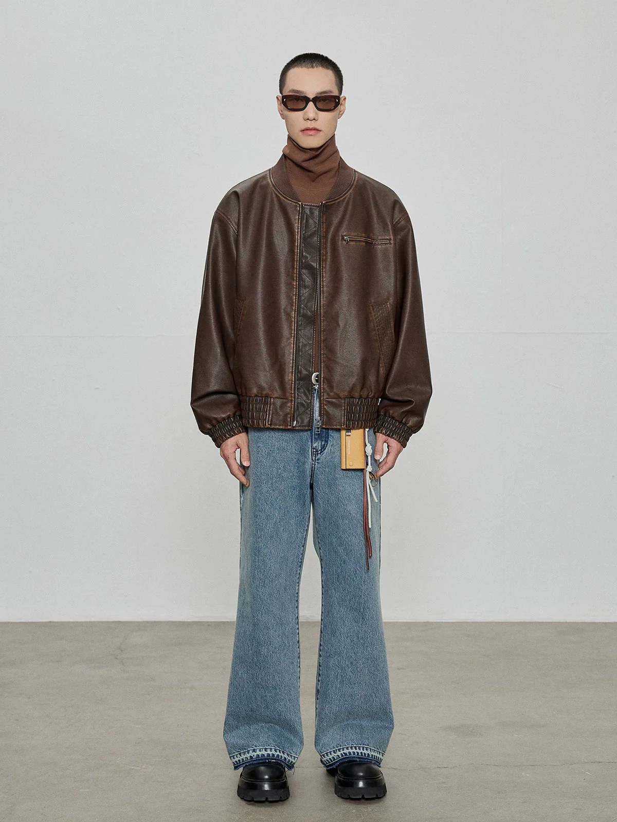 Washed PU Bomber Jacket - Image 2