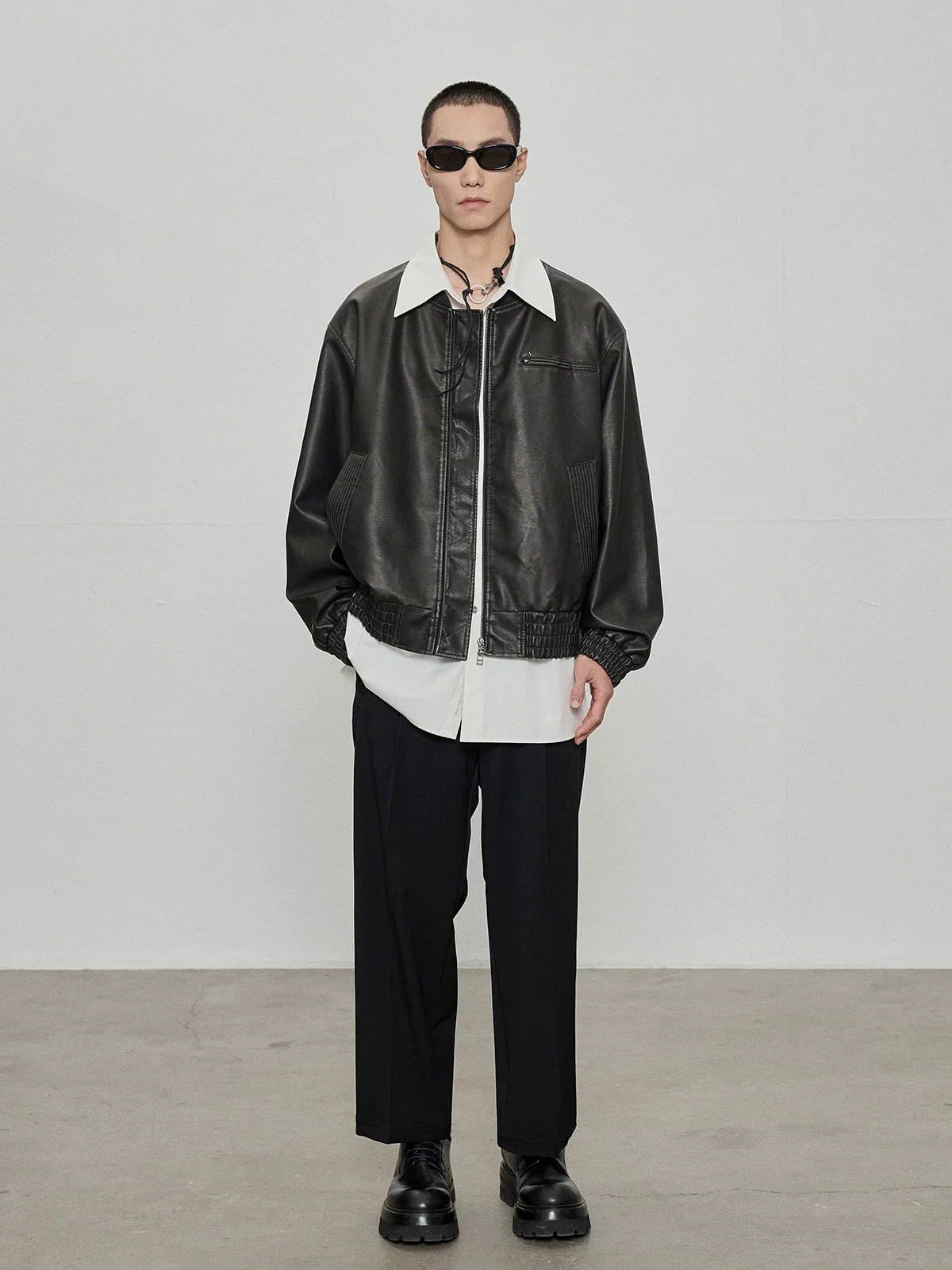 Washed PU Bomber Jacket - Image 4