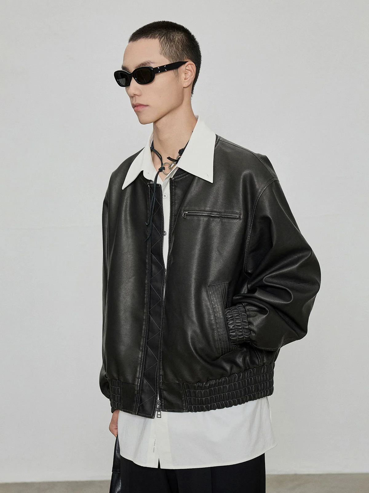 Washed PU Bomber Jacket - Image 5