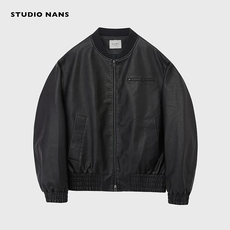 Washed PU Bomber Jacket - Image 7