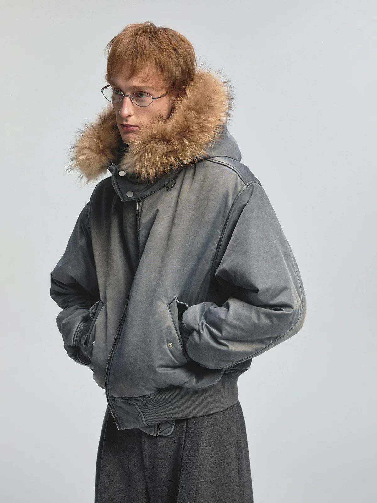 Washed Quilted Hooded Bomber Jacket - Image 5