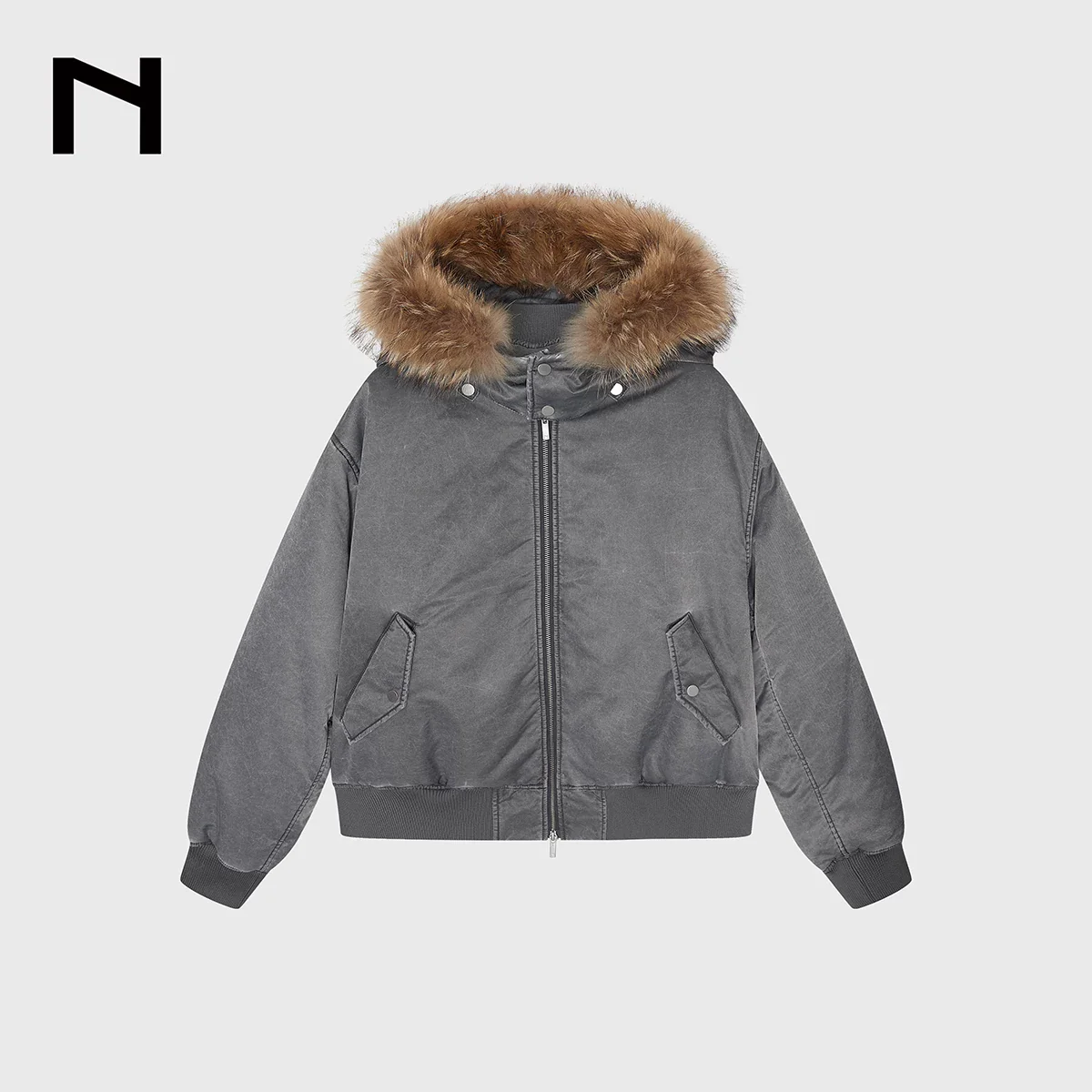 Washed Quilted Hooded Bomber Jacket - Image 7